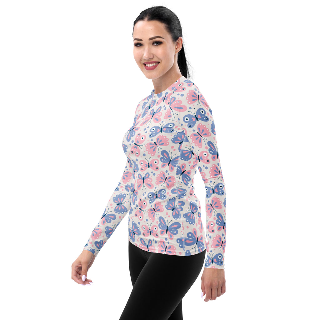 Women's Pink & Purple Butterfly Long Sleeve Rash Guard Swim Shirt – Buttery Soft, Sun Safe UPF 50+ Protection, Quick Dry & 4-Way Stretch Comfort