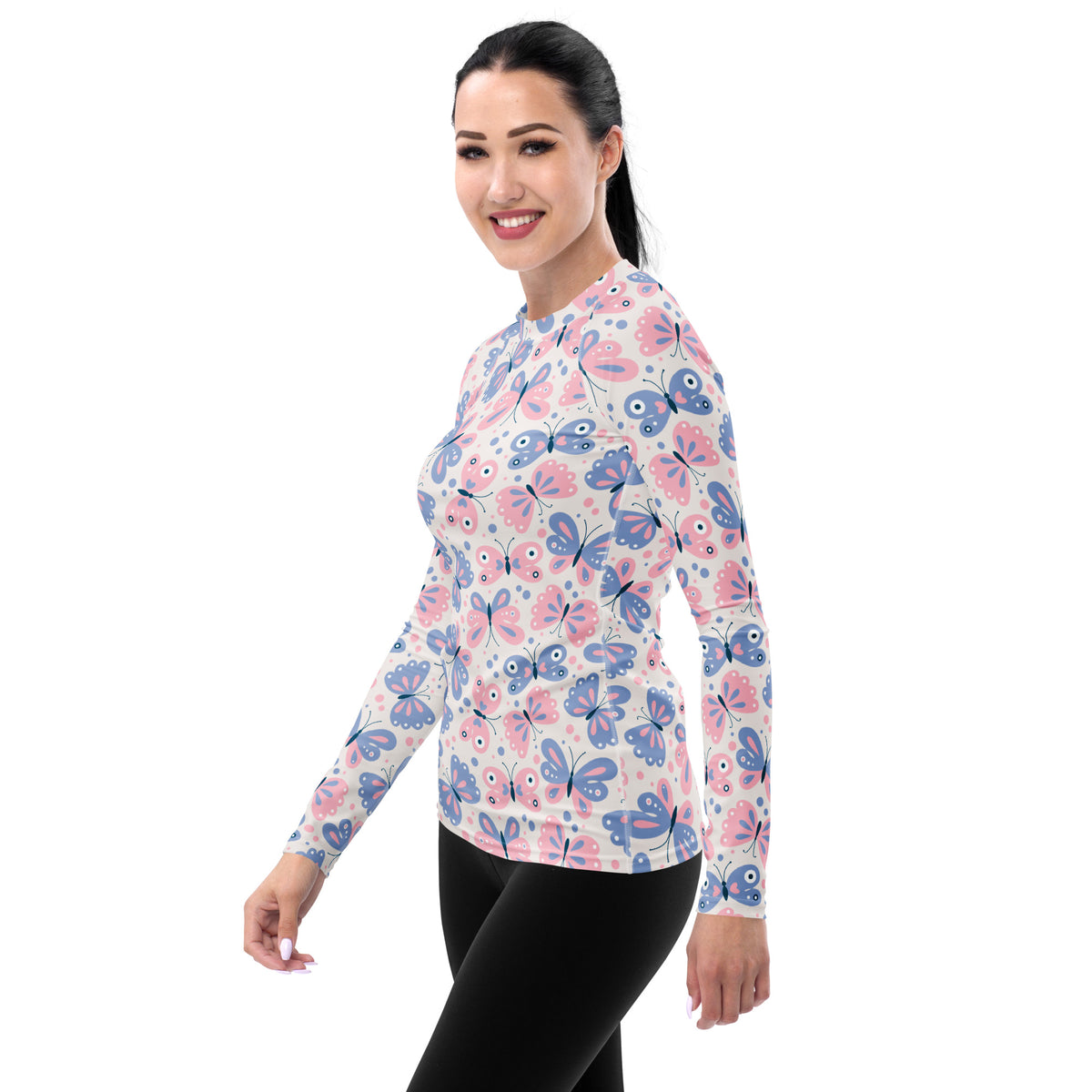 Women's Pink & Purple Butterfly Long Sleeve Rash Guard Swim Shirt – Buttery Soft, Sun Safe UPF 50+ Protection, Quick Dry & 4-Way Stretch Comfort