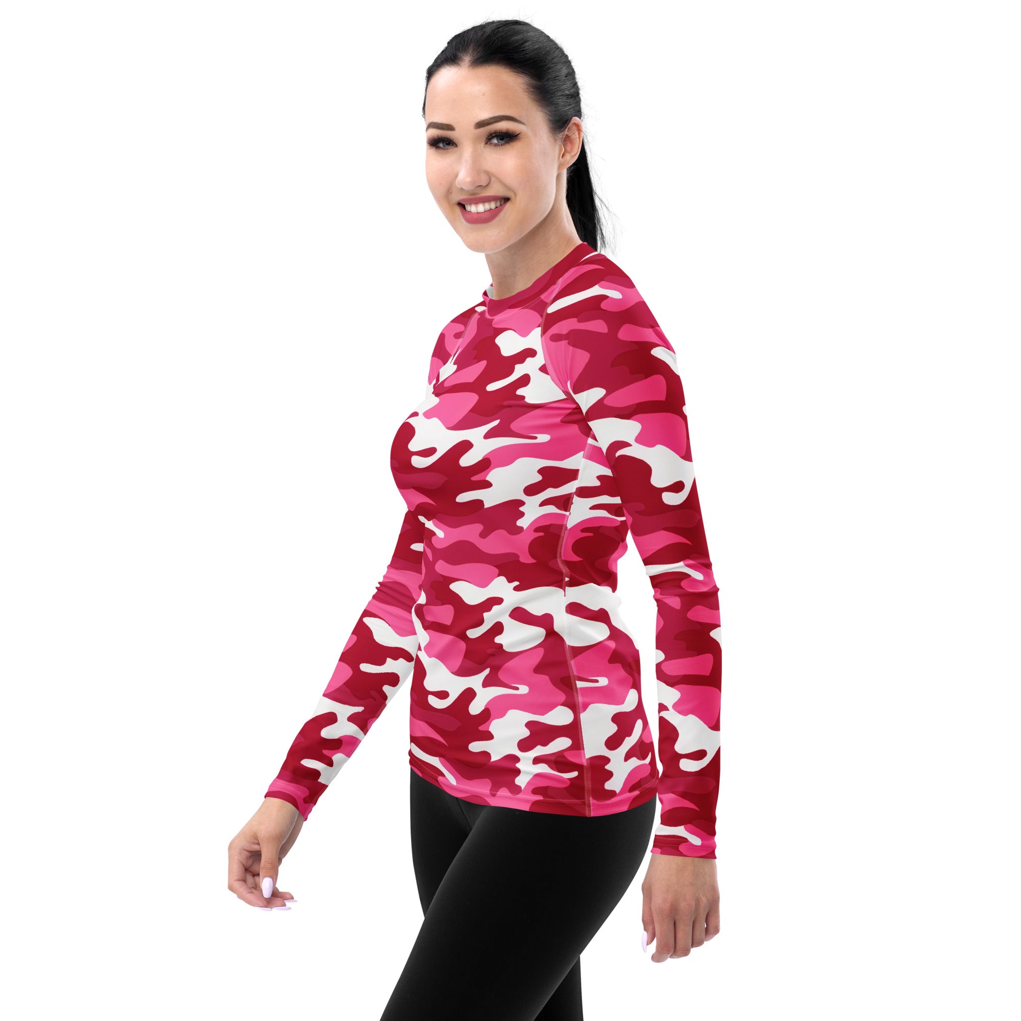 Women's Bright Pink Camouflage Long Sleeve Rash Guard Swim Shirt – Buttery Soft, Sun Safe UPF 50+ Protection, Quick Dry & 4-Way Stretch Comfort