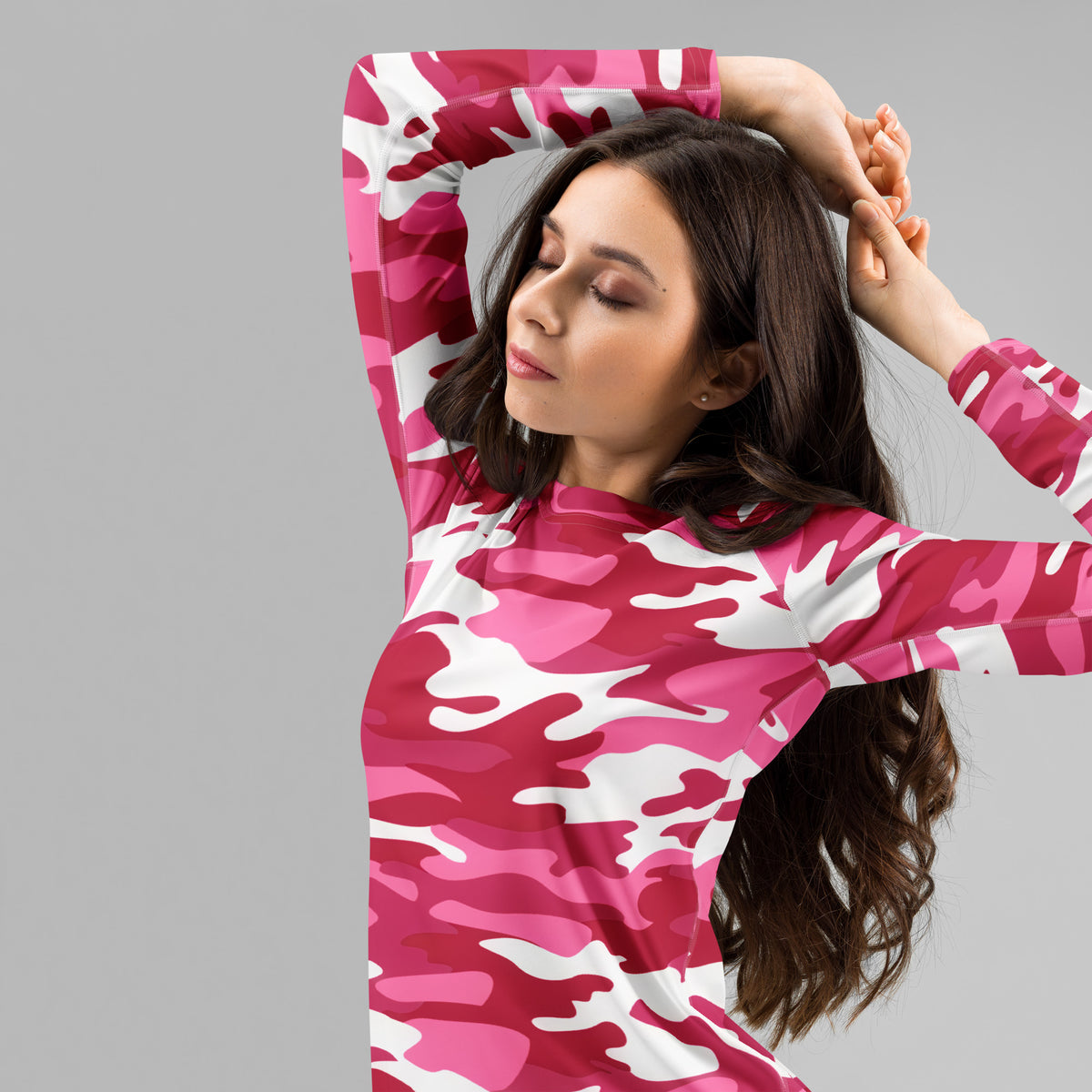 Women's Bright Pink Camouflage Long Sleeve Rash Guard Swim Shirt – Buttery Soft, Sun Safe UPF 50+ Protection, Quick Dry & 4-Way Stretch Comfort