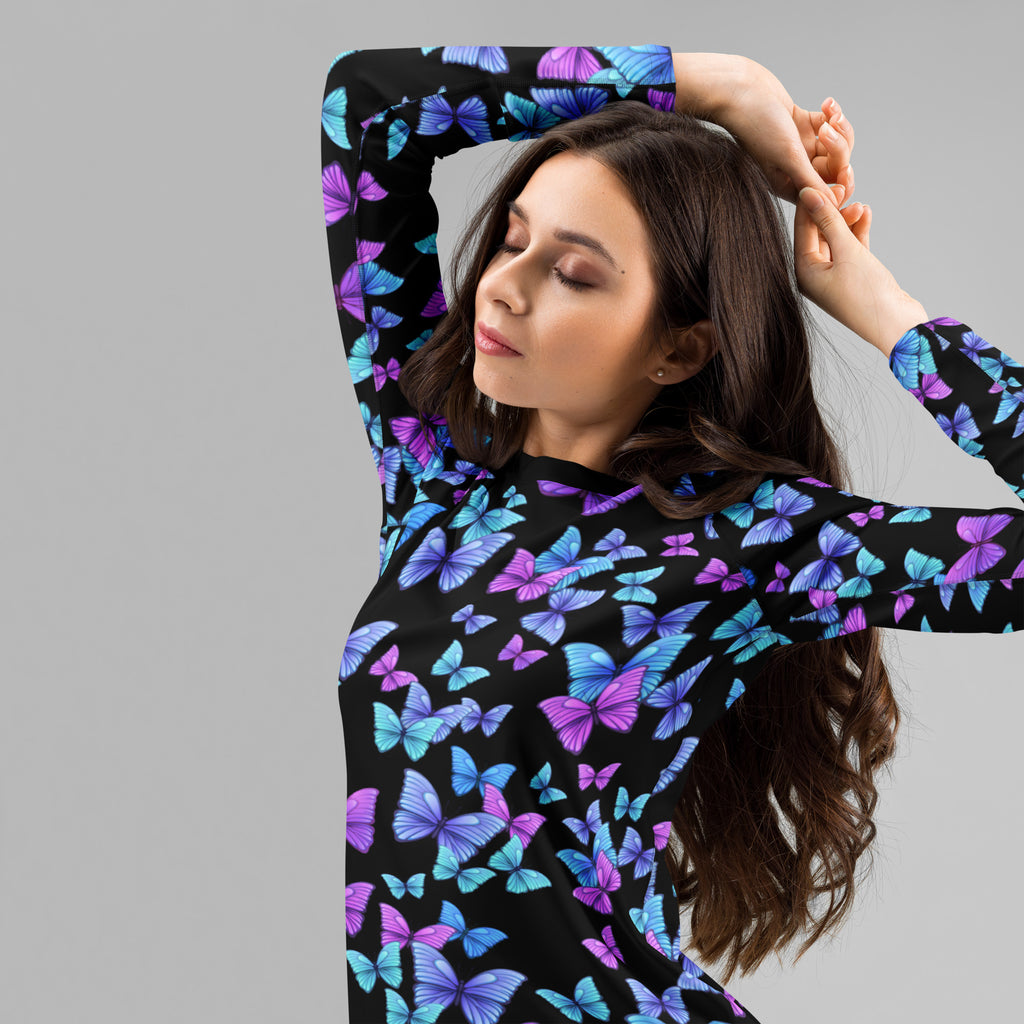Women's Vibrant Butterfly Long Sleeve Rash Guard Swim Shirt – Buttery Soft, Sun Safe UPF 50+ Protection, Quick Dry & 4-Way Stretch Comfort
