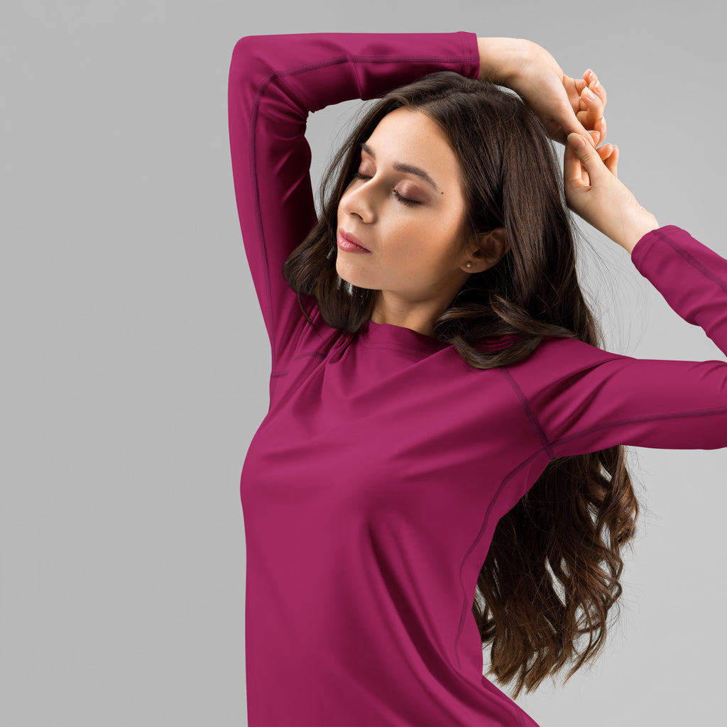 Women's Dark Magenta Long Sleeve Rash Guard Swim Shirt – Buttery Soft, Sun Safe UPF 50+ Protection, Quick Dry & 4-Way Stretch Comfort