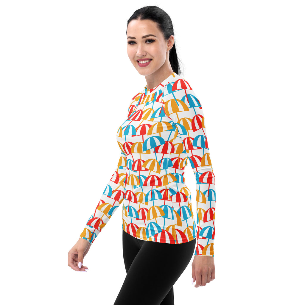 Women's Colorful Beach Umbrella Long Sleeve Rash Guard Swim Shirt – Buttery Soft, Sun Safe UPF 50+ Protection, Quick Dry & 4-Way Stretch Comfort