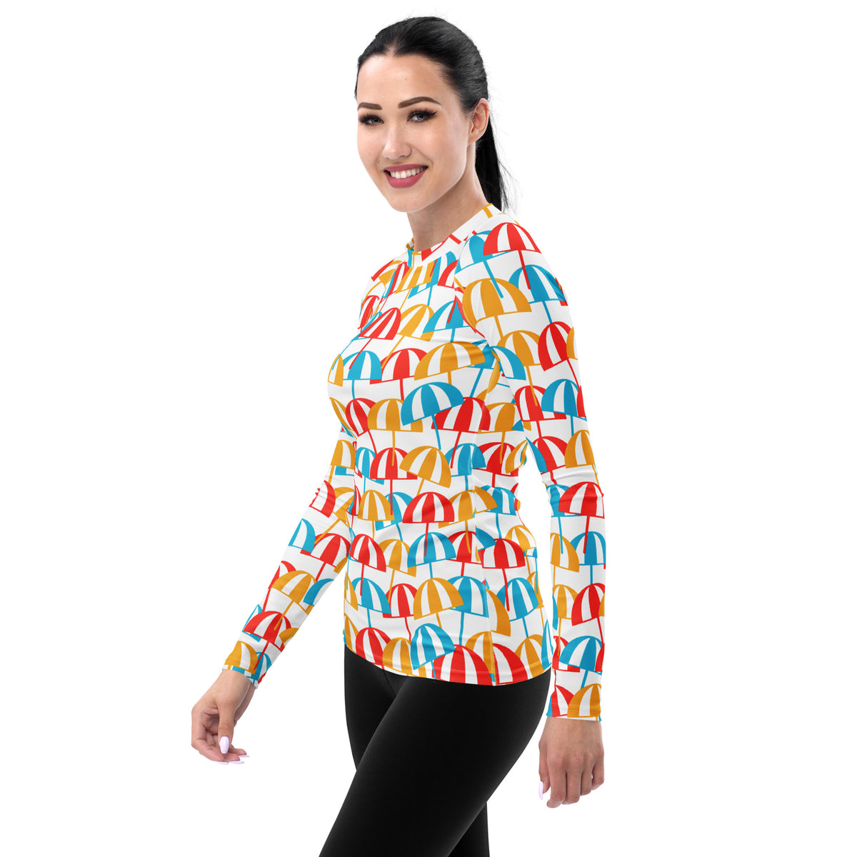 Women's Colorful Beach Umbrella Long Sleeve Rash Guard Swim Shirt – Buttery Soft, Sun Safe UPF 50+ Protection, Quick Dry & 4-Way Stretch Comfort