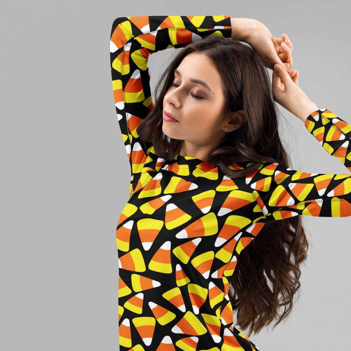 Women's Candy Corn Long Sleeve Rash Guard Swim Shirt – Buttery Soft, Sun Safe UPF 50+ Protection, Quick Dry & 4-Way Stretch Comfort