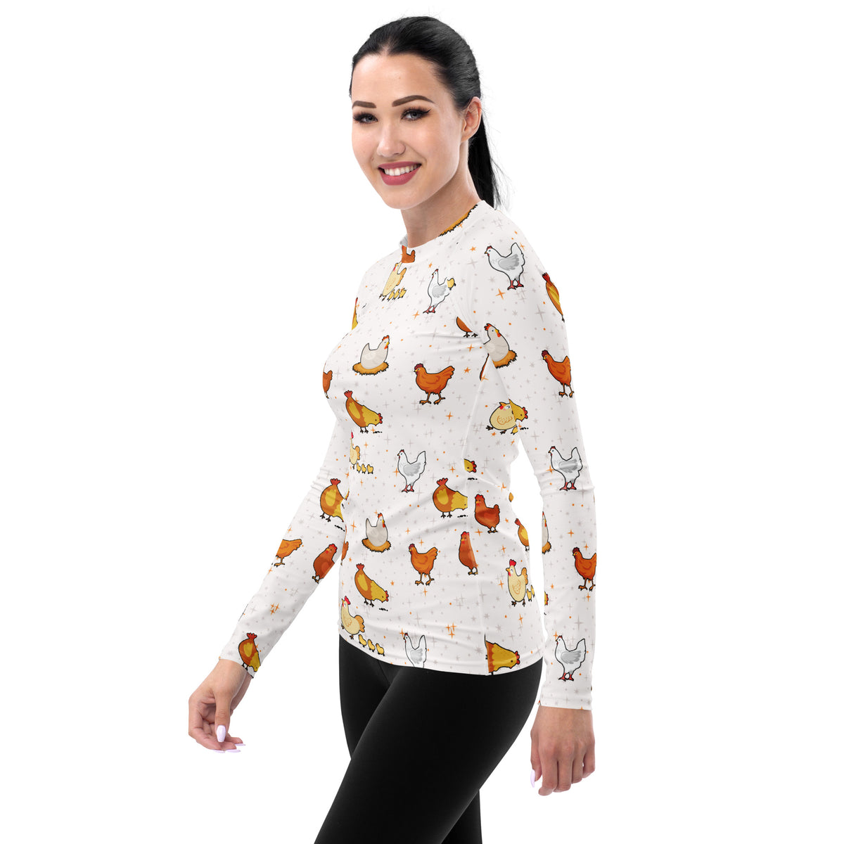 Women's Chicken Long Sleeve Rash Guard Swim Shirt – Buttery Soft, Sun Safe UPF 50+ Protection, Quick Dry & 4-Way Stretch Comfort