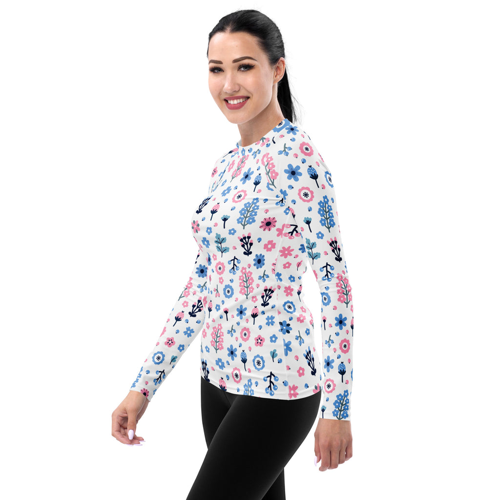 Women's Pink & Blue Floral Long Sleeve Rash Guard Swim Shirt – Buttery Soft, Sun Safe UPF 50+ Protection, Quick Dry & 4-Way Stretch Comfort