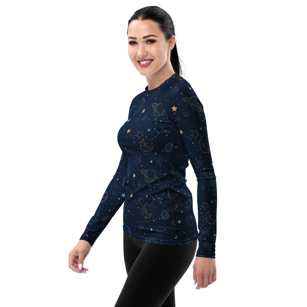 Women's Colorful Galaxy Space Long Sleeve Rash Guard Swim Shirt – Buttery Soft, Sun Safe UPF 50+ Protection, Quick Dry & 4-Way Stretch Comfort