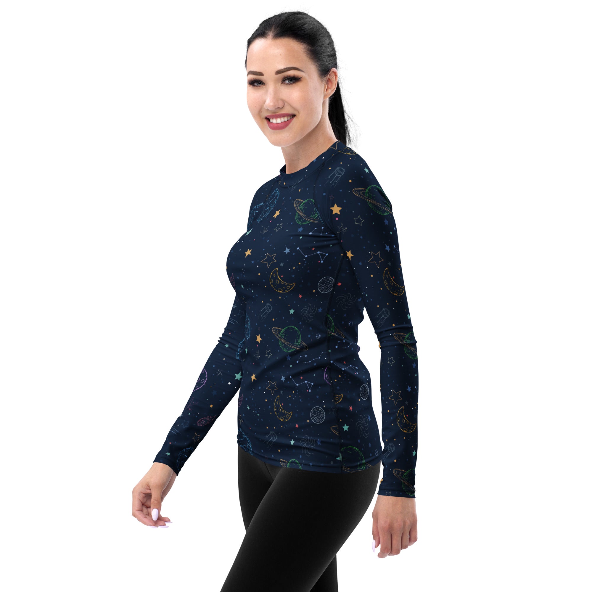 Women's Colorful Galaxy Space Long Sleeve Rash Guard Swim Shirt – Buttery Soft, Sun Safe UPF 50+ Protection, Quick Dry & 4-Way Stretch Comfort
