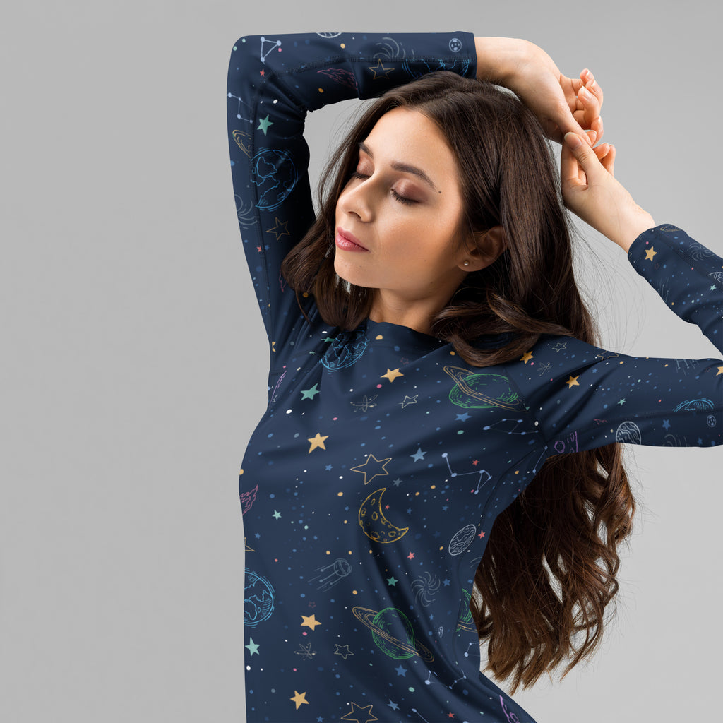 Women's Colorful Galaxy Space Long Sleeve Rash Guard Swim Shirt – Buttery Soft, Sun Safe UPF 50+ Protection, Quick Dry & 4-Way Stretch Comfort