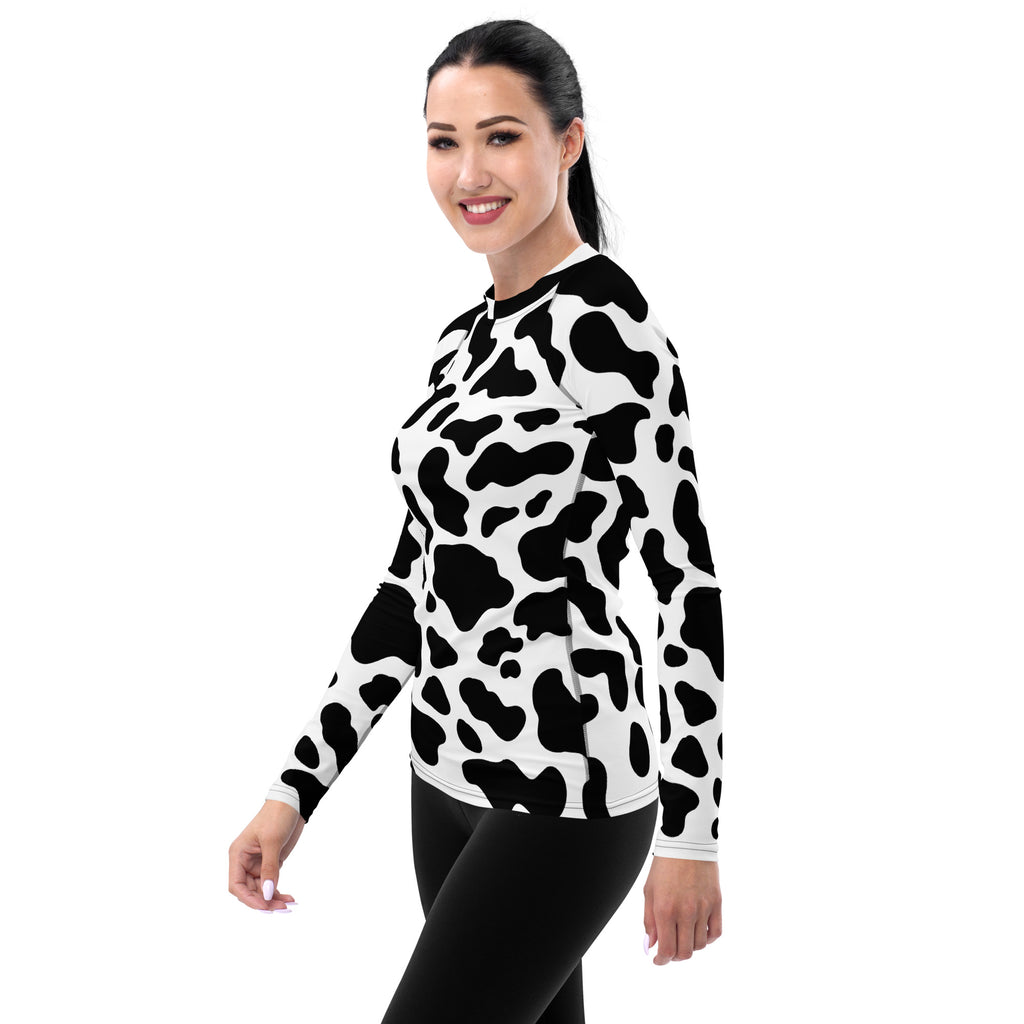 Women's Cow Print Long Sleeve Rash Guard Swim Shirt – Buttery Soft, Sun Safe UPF 50+ Protection, Quick Dry & 4-Way Stretch Comfort