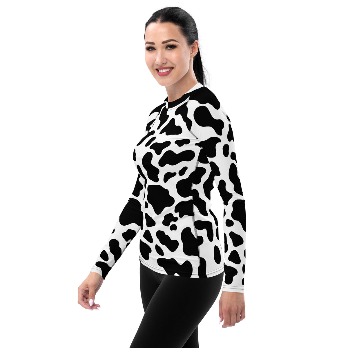 Women's Cow Print Long Sleeve Rash Guard Swim Shirt – Buttery Soft, Sun Safe UPF 50+ Protection, Quick Dry & 4-Way Stretch Comfort
