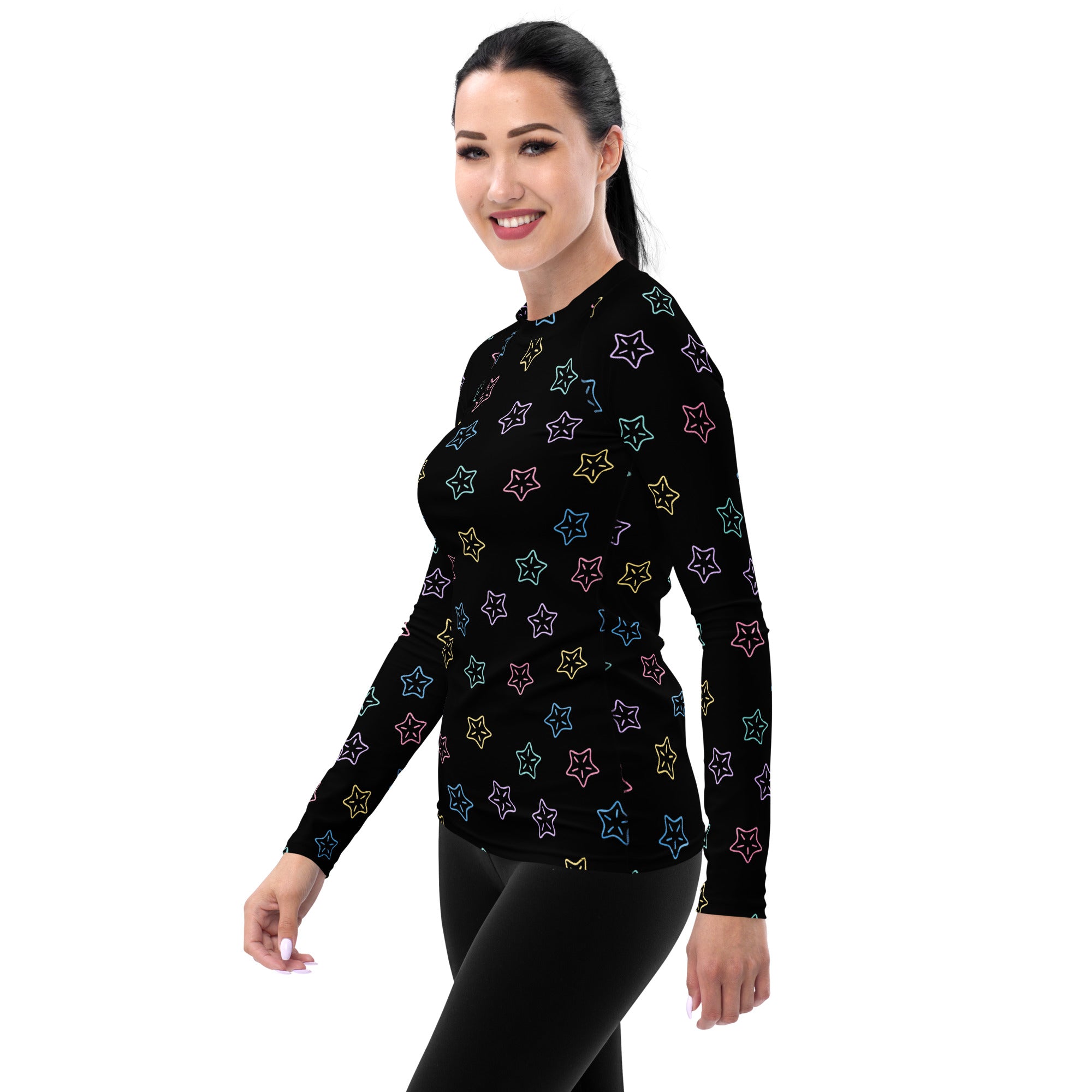 Women's Colorful Starfish Long Sleeve Rash Guard Swim Shirt – Buttery Soft, Sun Safe UPF 50+ Protection, Quick Dry & 4-Way Stretch Comfort