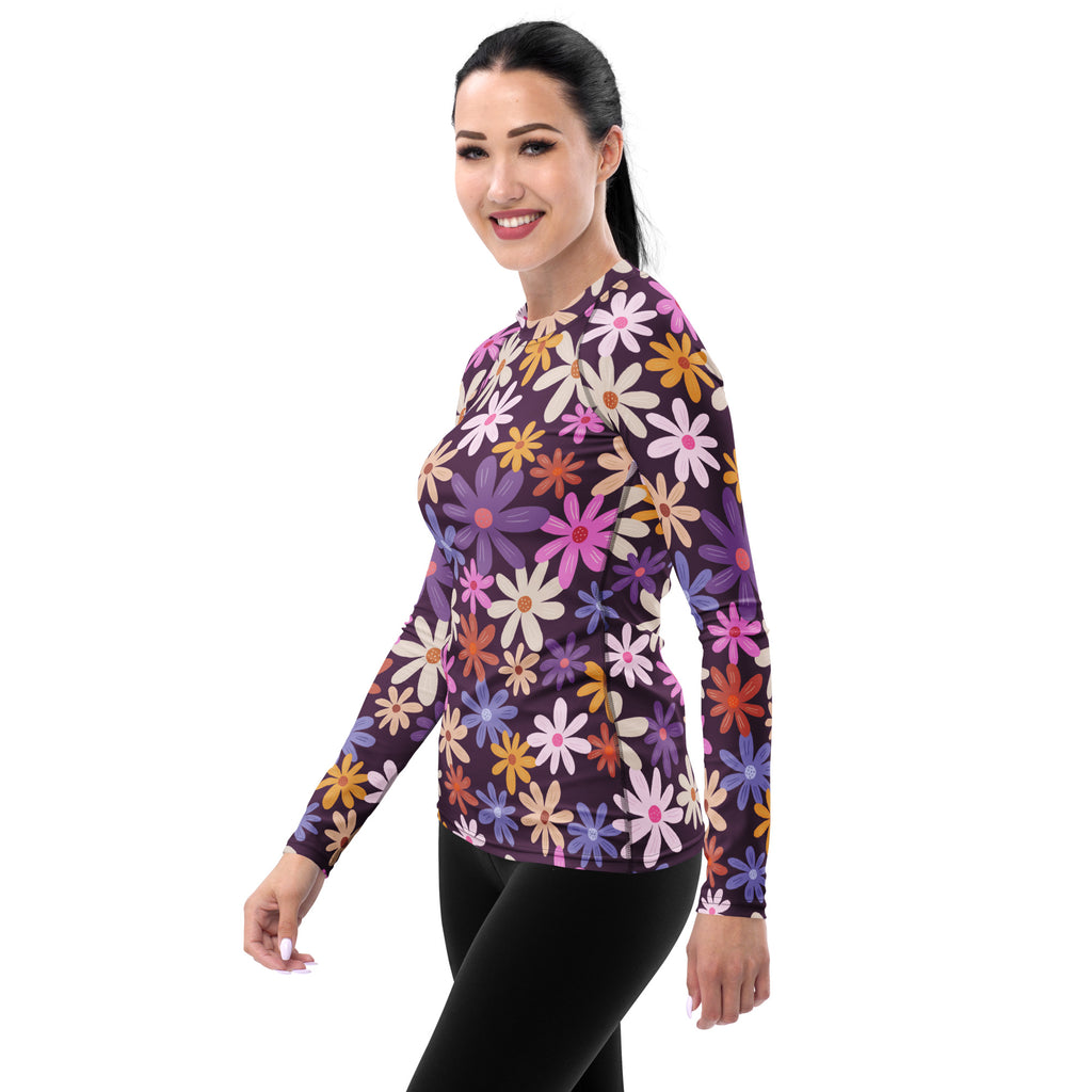 Women's Purple Floral Long Sleeve Rash Guard Swim Shirt – Buttery Soft, Sun Safe UPF 50+ Protection, Quick Dry & 4-Way Stretch Comfort