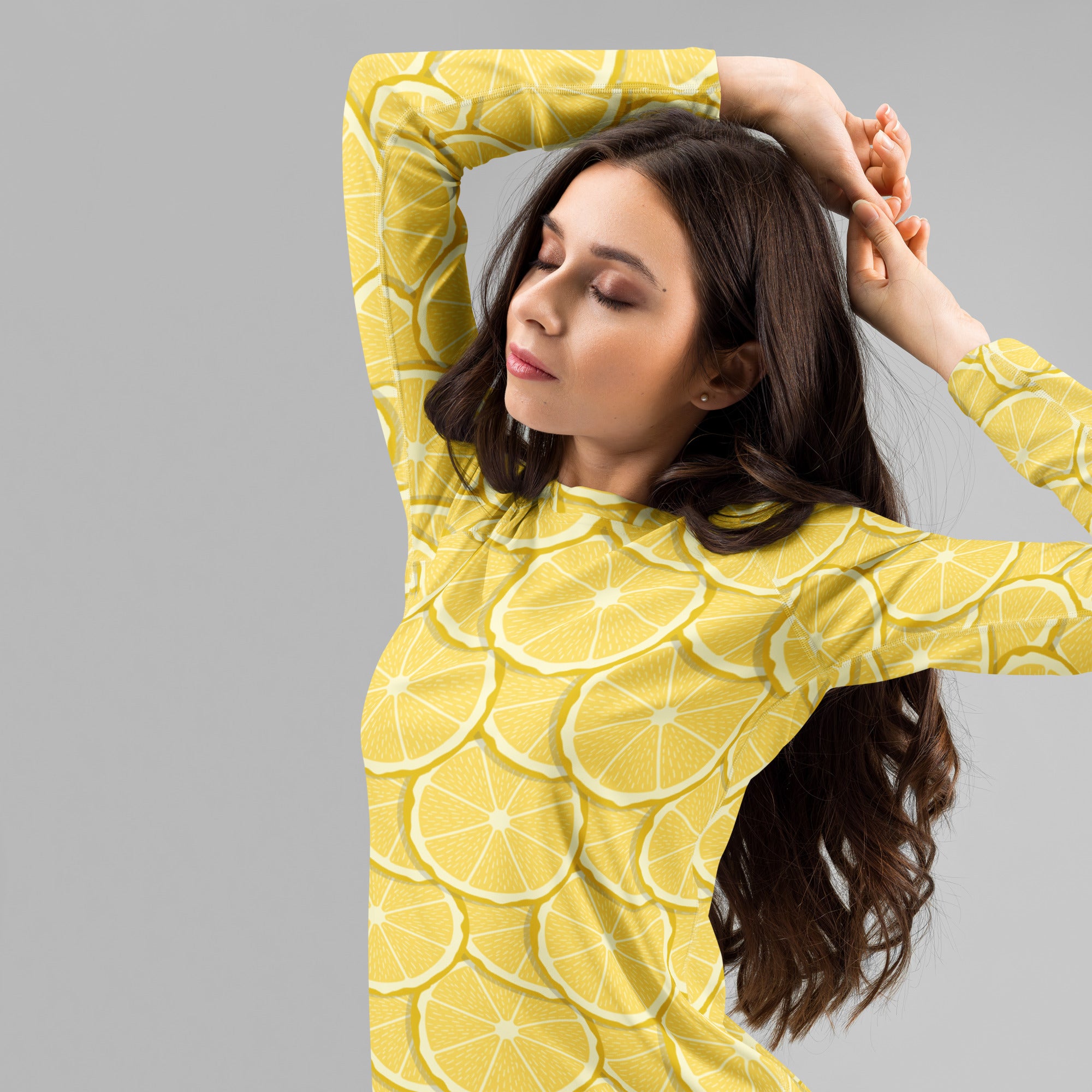 Women's Lemon Slice Long Sleeve Rash Guard Swim Shirt – Buttery Soft, Sun Safe UPF 50+ Protection, Quick Dry & 4-Way Stretch Comfort