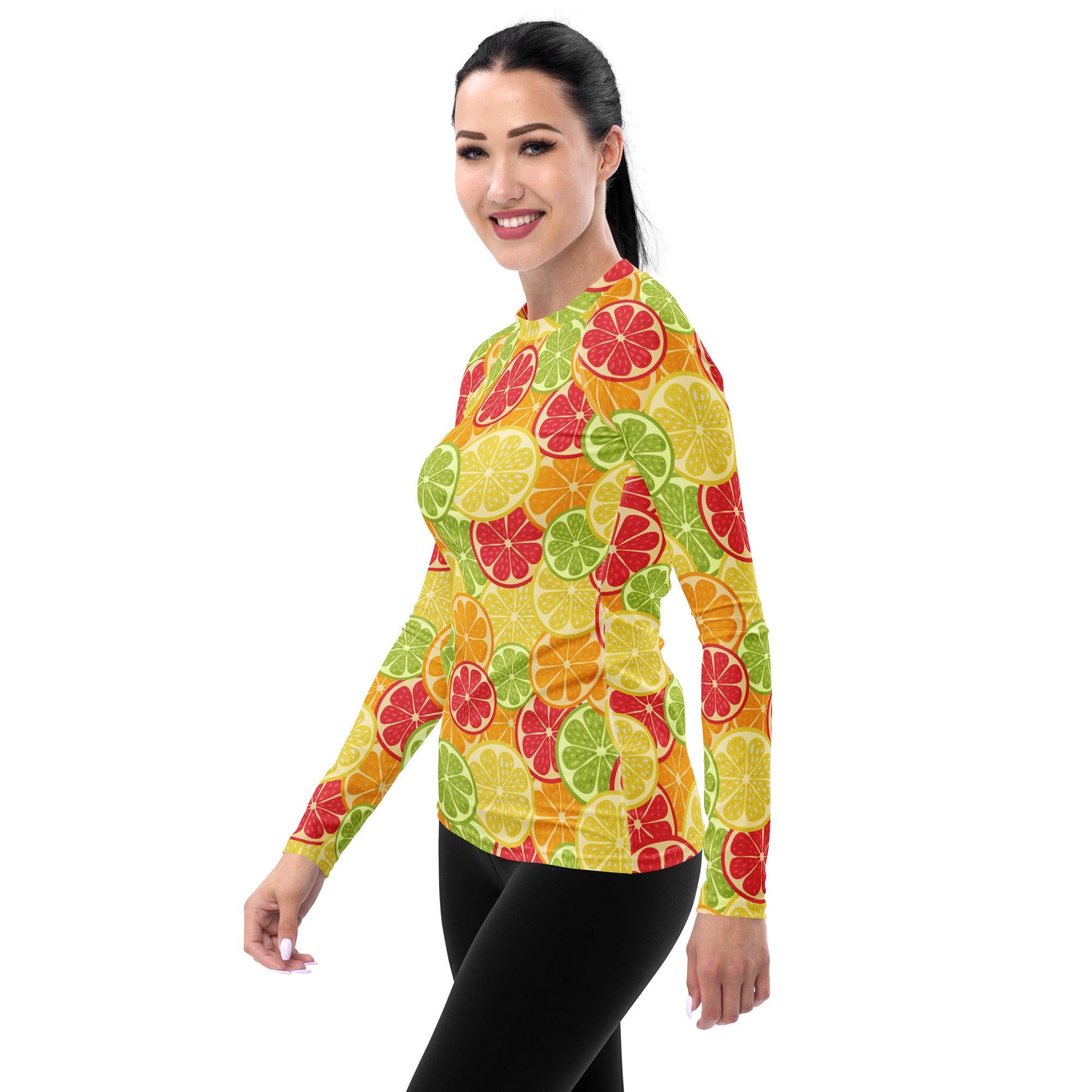 Women's Citrus Fruit Long Sleeve Rash Guard Swim Shirt – Buttery Soft, Sun Safe UPF 50+ Protection, Quick Dry & 4-Way Stretch Comfort