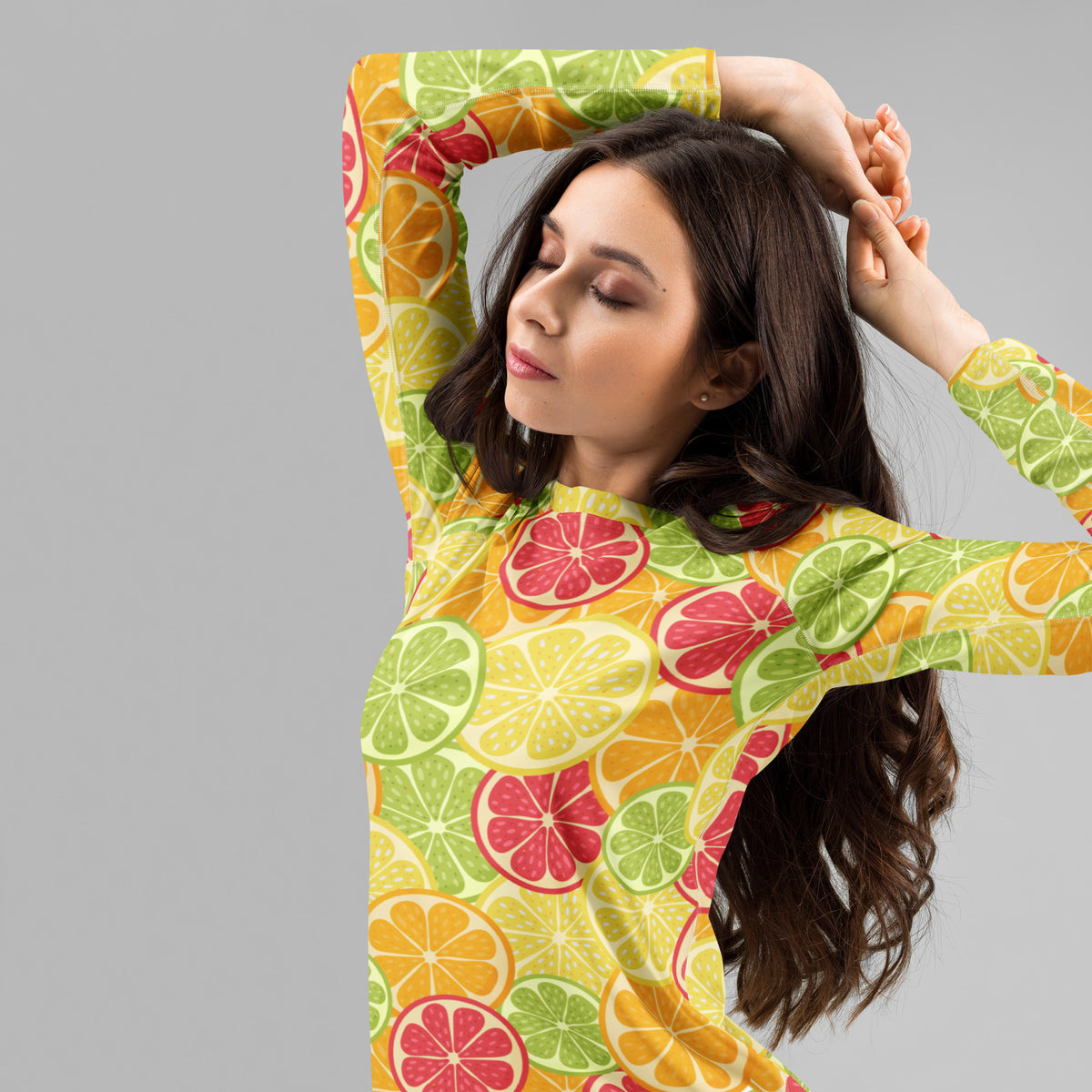 Women's Citrus Fruit Long Sleeve Rash Guard Swim Shirt – Buttery Soft, Sun Safe UPF 50+ Protection, Quick Dry & 4-Way Stretch Comfort