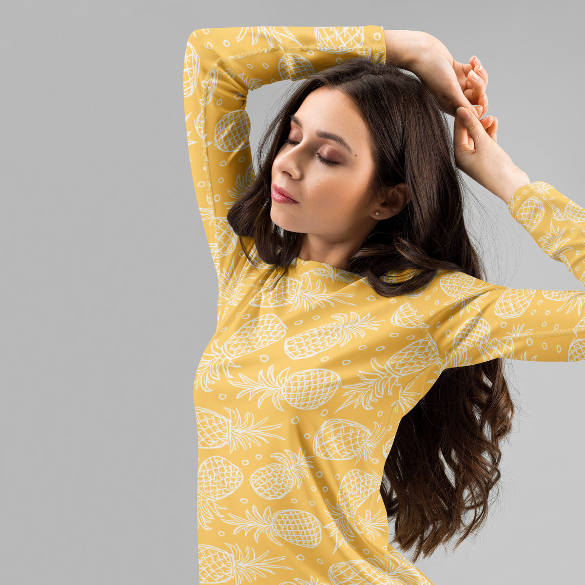 Women's Pineapple Long Sleeve Rash Guard Swim Shirt – Buttery Soft, Sun Safe UPF 50+ Protection, Quick Dry & 4-Way Stretch Comfort