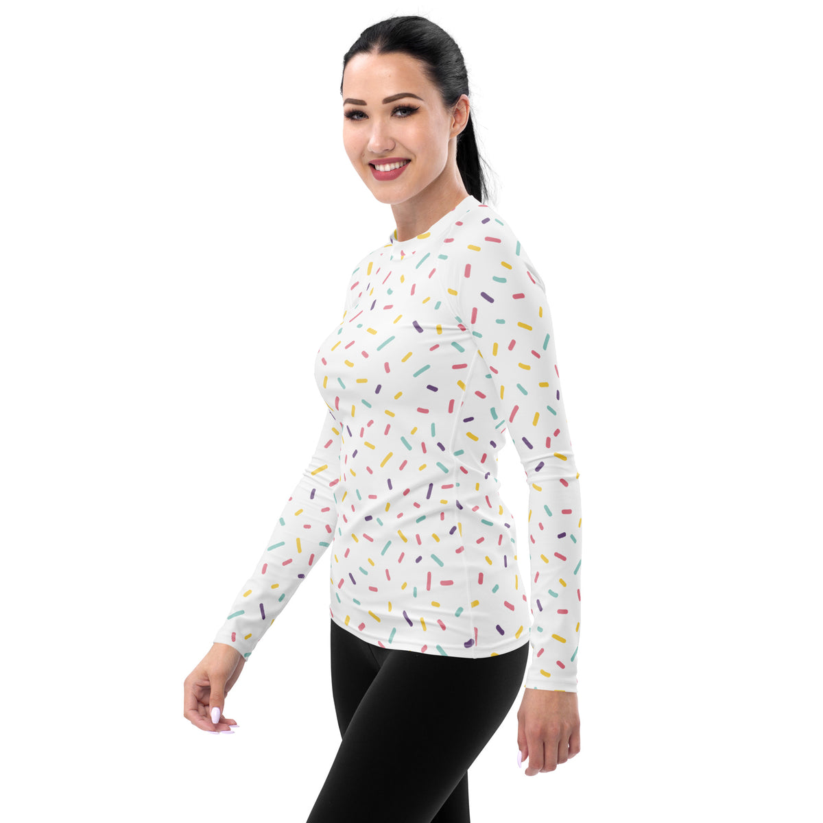 Women's Pastel Ice Cream Sprinkles Long Sleeve Rash Guard Swim Shirt – Buttery Soft, Sun Safe UPF 50+ Protection, Quick Dry & 4-Way Stretch Comfort