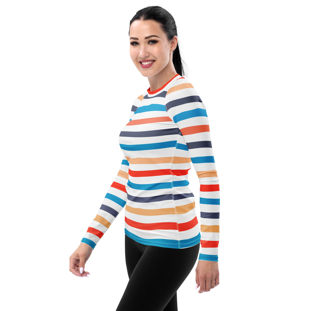 Women's Colorful Beach Striped Long Sleeve Rash Guard Swim Shirt – Buttery Soft, Sun Safe UPF 50+ Protection, Quick Dry & 4-Way Stretch Comfort