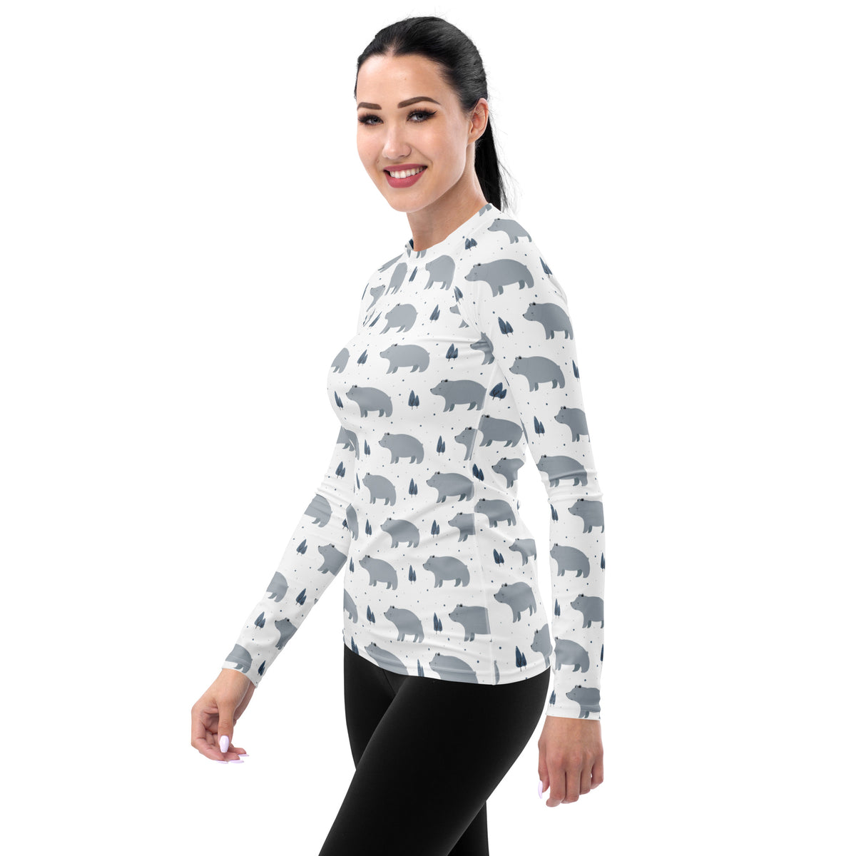 Women's Gray Bear Long Sleeve Rash Guard Swim Shirt – Buttery Soft, Sun Safe UPF 50+ Protection, Quick Dry & 4-Way Stretch Comfort