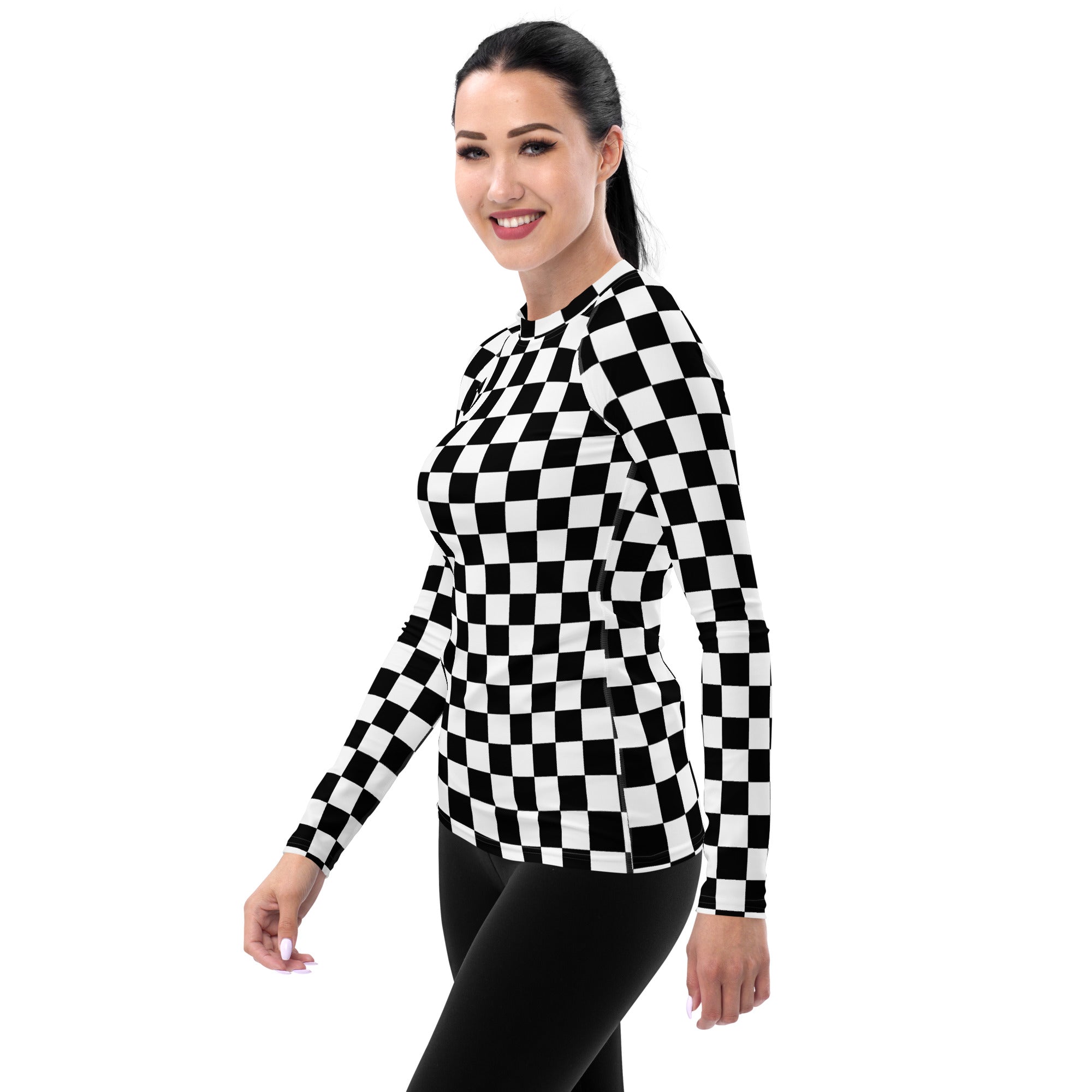 Women's Checkered Long Sleeve Rash Guard Swim Shirt – Buttery Soft, Sun Safe UPF 50+ Protection, Quick Dry & 4-Way Stretch Comfort