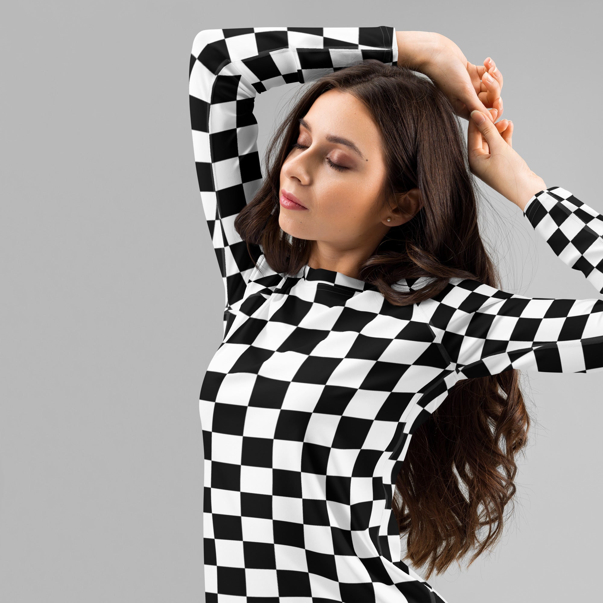 Women's Checkered Long Sleeve Rash Guard Swim Shirt – Buttery Soft, Sun Safe UPF 50+ Protection, Quick Dry & 4-Way Stretch Comfort