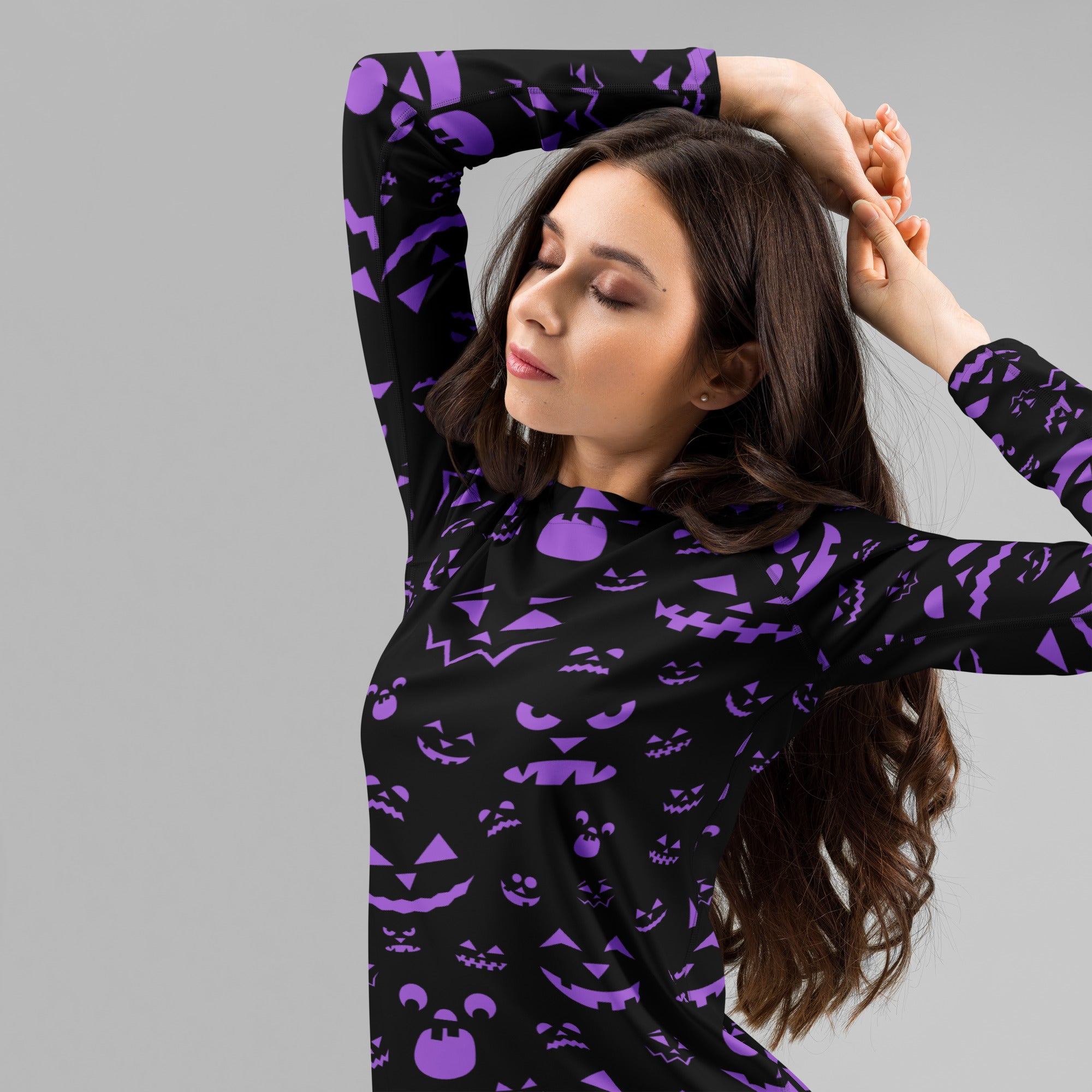 Women's Purple Jack O’ Lantern Long Sleeve Rash Guard Swim Shirt – Buttery Soft, Sun Safe UPF 50+ Protection, Quick Dry & 4-Way Stretch Comfort