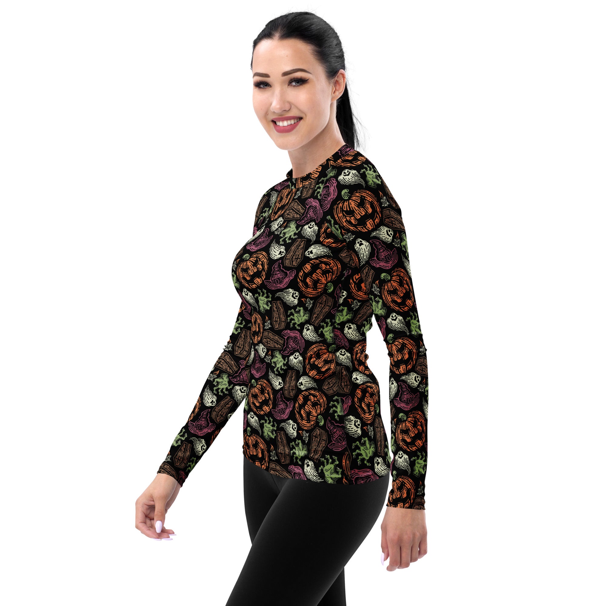 Women's Vintage Halloween Long Sleeve Rash Guard Swim Shirt – Buttery Soft, Sun Safe UPF 50+ Protection, Quick Dry & 4-Way Stretch Comfort