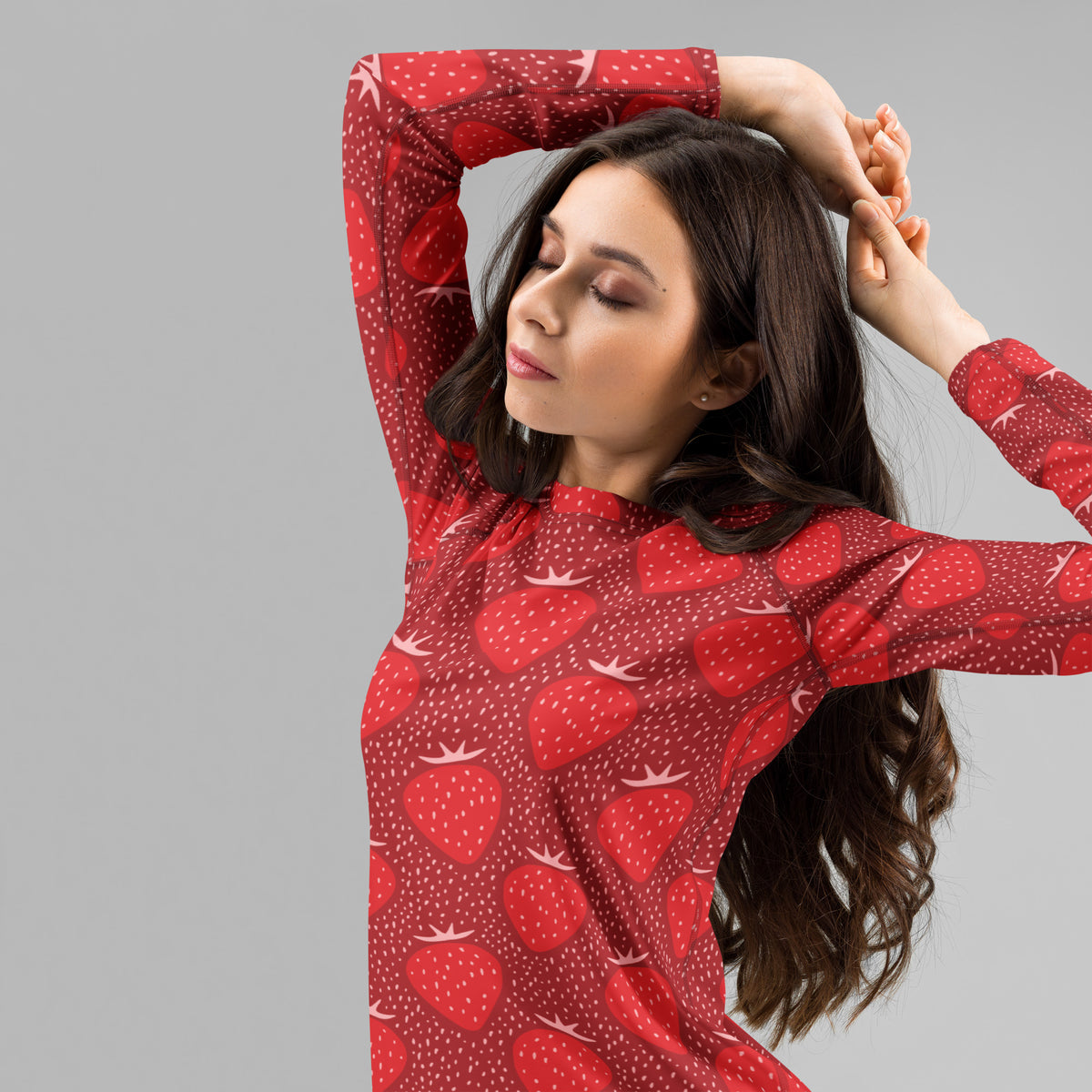 Women's Strawberry Long Sleeve Rash Guard Swim Shirt – Buttery Soft, Sun Safe UPF 50+ Protection, Quick Dry & 4-Way Stretch Comfort