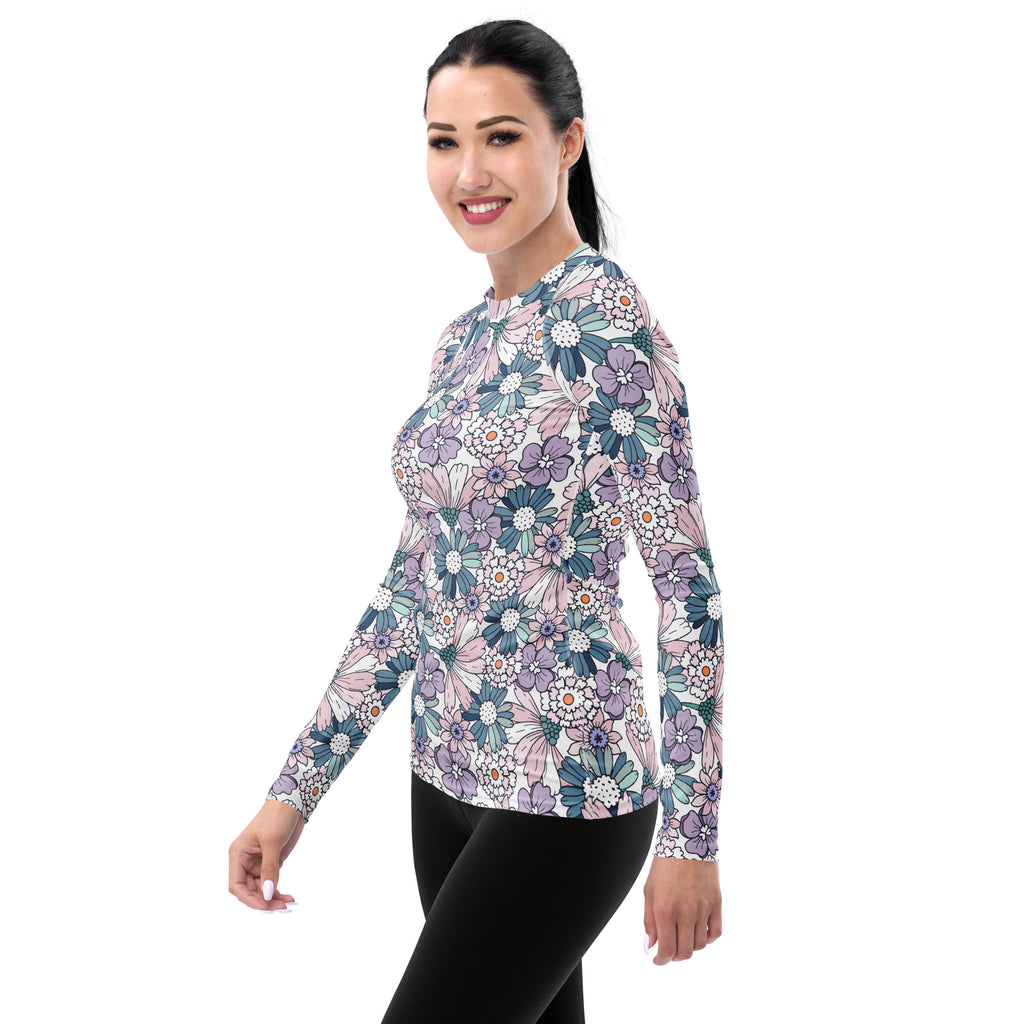 Women's Pastel Floral Long Sleeve Rash Guard Swim Shirt – Buttery Soft, Sun Safe UPF 50+ Protection, Quick Dry & 4-Way Stretch Comfort