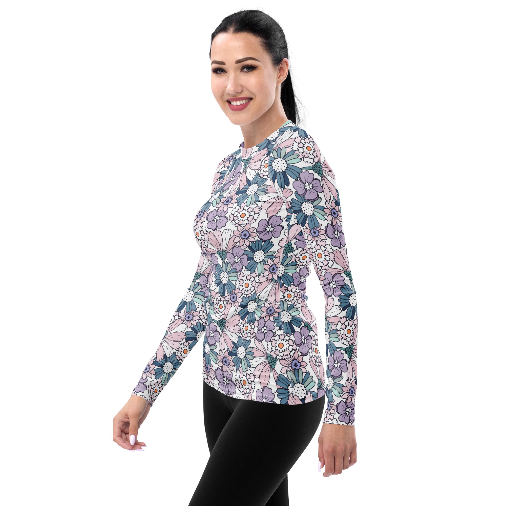 Women's Pastel Floral Long Sleeve Rash Guard Swim Shirt – Buttery Soft, Sun Safe UPF 50+ Protection, Quick Dry & 4-Way Stretch Comfort
