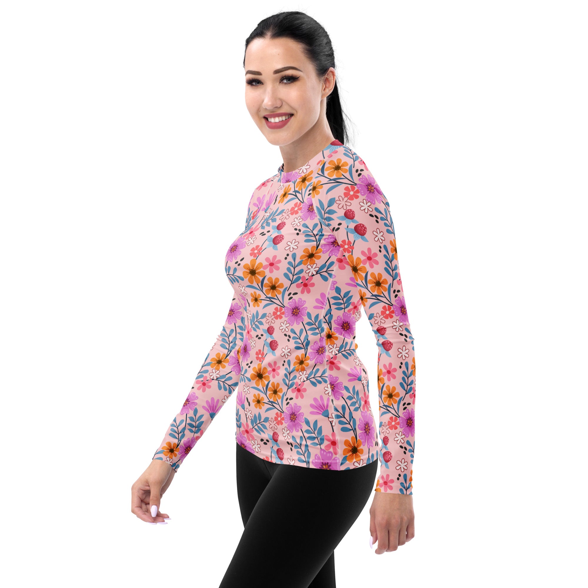Women's Pink Floral Long Sleeve Rash Guard Swim Shirt – Buttery Soft, Sun Safe UPF 50+ Protection, Quick Dry & 4-Way Stretch Comfort
