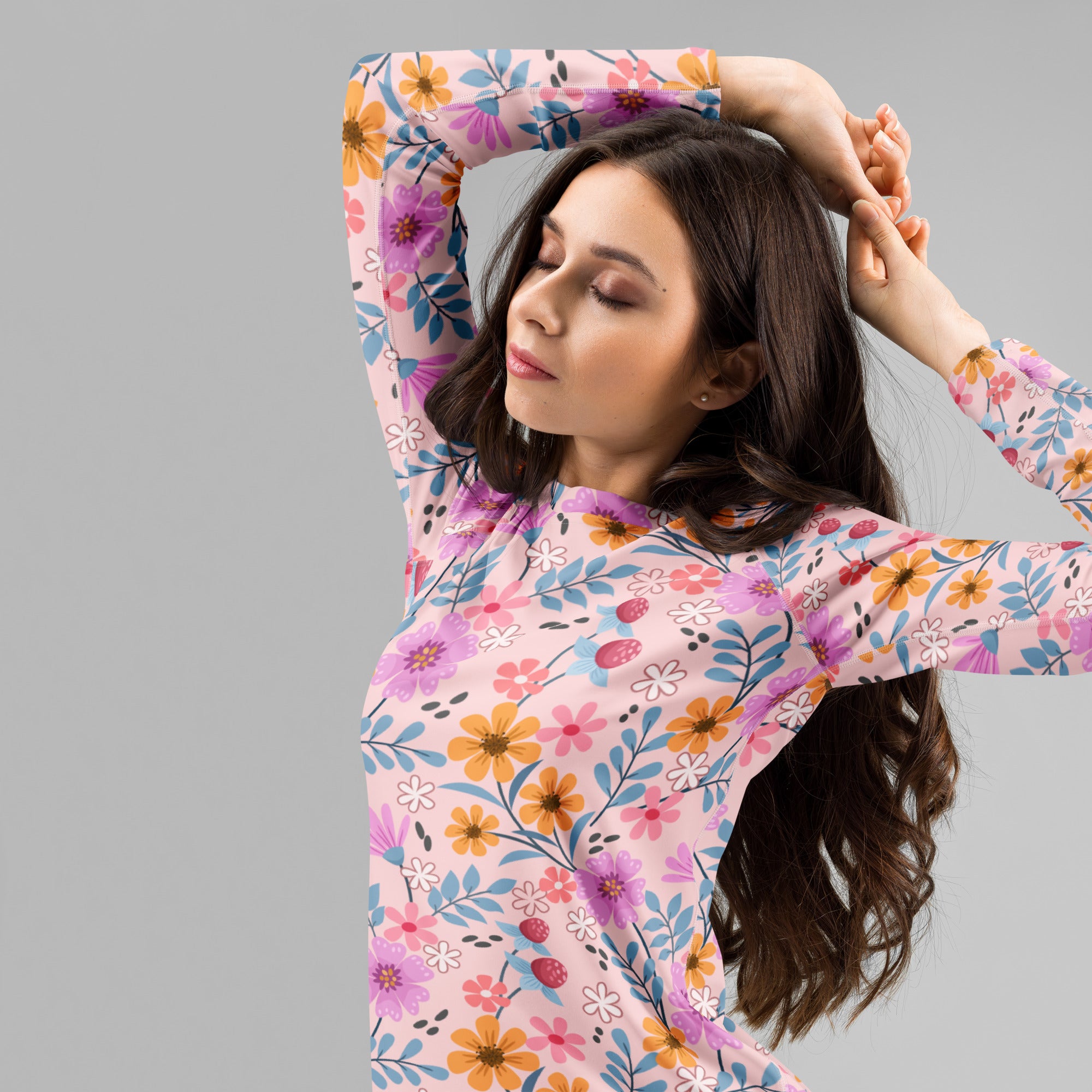 Women's Pink Floral Long Sleeve Rash Guard Swim Shirt – Buttery Soft, Sun Safe UPF 50+ Protection, Quick Dry & 4-Way Stretch Comfort