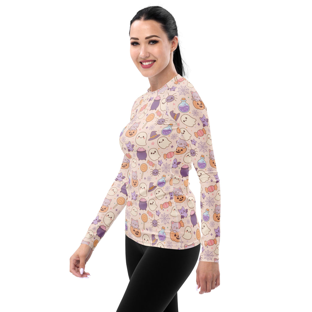 Women's Pastel Halloween Long Sleeve Rash Guard Swim Shirt – Buttery Soft, Sun Safe UPF 50+ Protection, Quick Dry & 4-Way Stretch Comfort