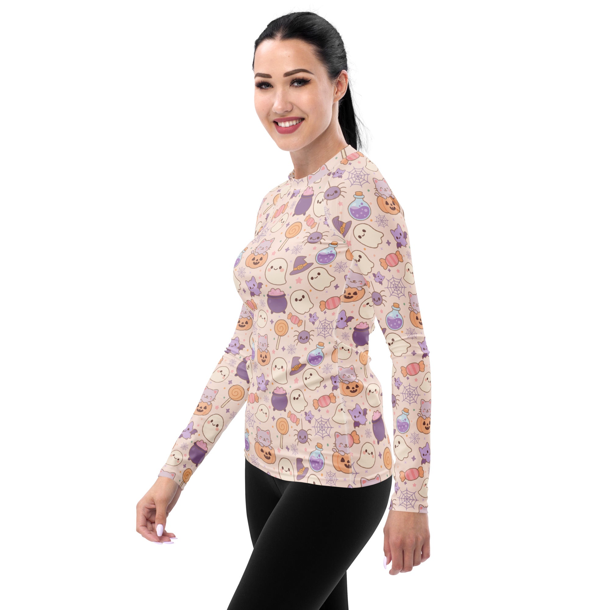 Women's Pastel Halloween Long Sleeve Rash Guard Swim Shirt – Buttery Soft, Sun Safe UPF 50+ Protection, Quick Dry & 4-Way Stretch Comfort