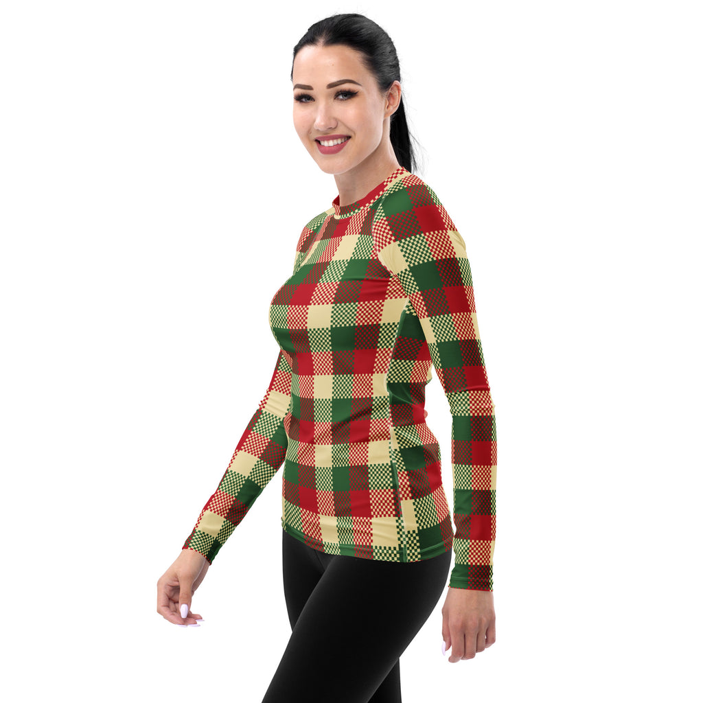 Women's Christmas Plaid Long Sleeve Rash Guard Swim Shirt – Buttery Soft, Sun Safe UPF 50+ Protection, Quick Dry & 4-Way Stretch Comfort