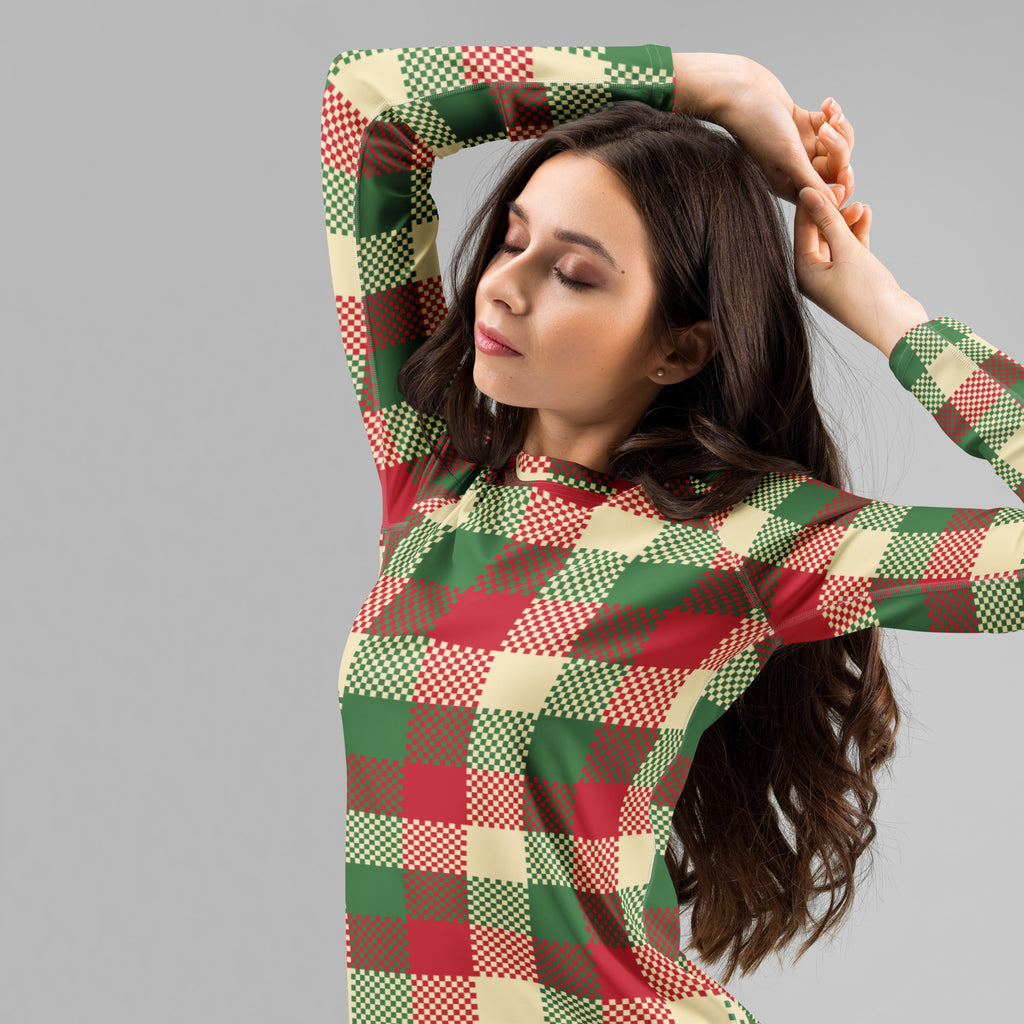 Women's Christmas Plaid Long Sleeve Rash Guard Swim Shirt – Buttery Soft, Sun Safe UPF 50+ Protection, Quick Dry & 4-Way Stretch Comfort