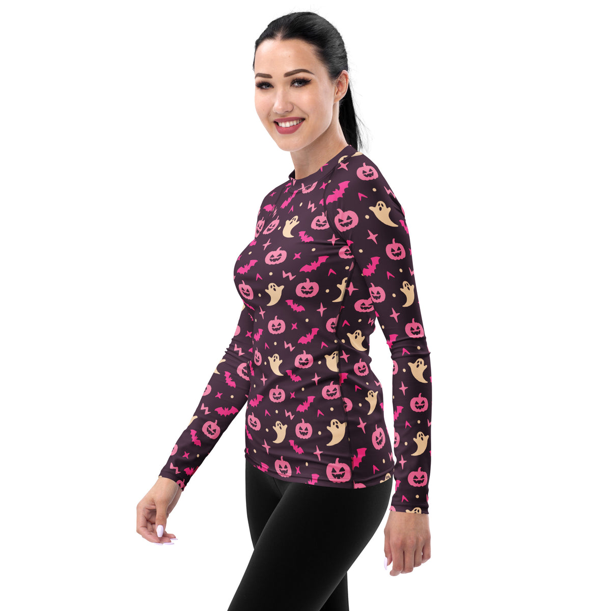 Women's Purple Halloween Long Sleeve Rash Guard Swim Shirt – Buttery Soft, Sun Safe UPF 50+ Protection, Quick Dry & 4-Way Stretch Comfort