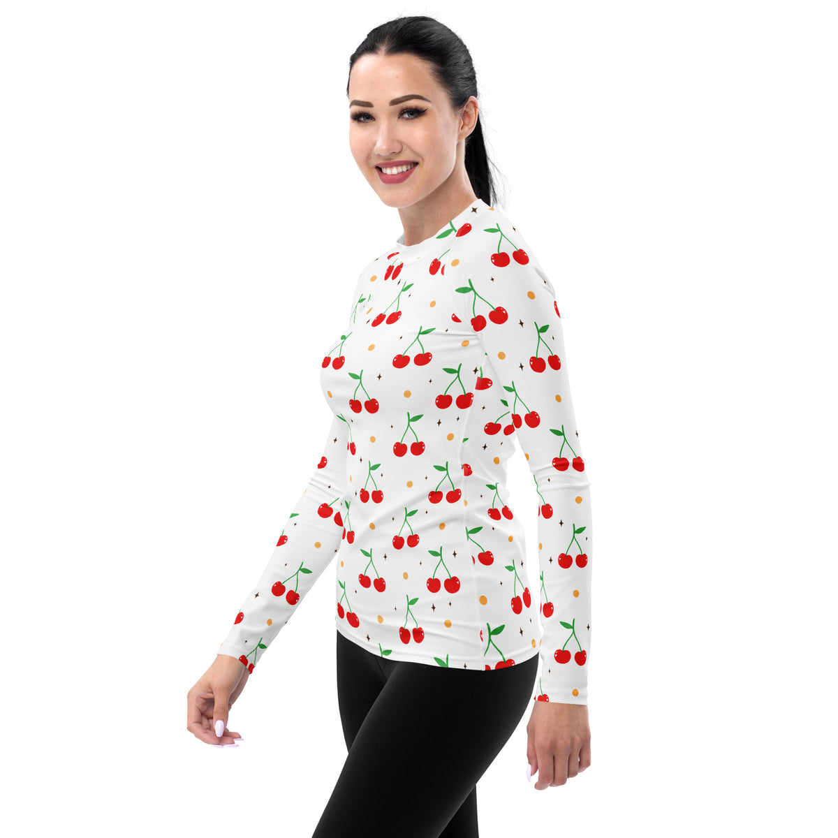 Women's Cherry Long Sleeve Rash Guard Swim Shirt – Buttery Soft, Sun Safe UPF 50+ Protection, Quick Dry & 4-Way Stretch Comfort