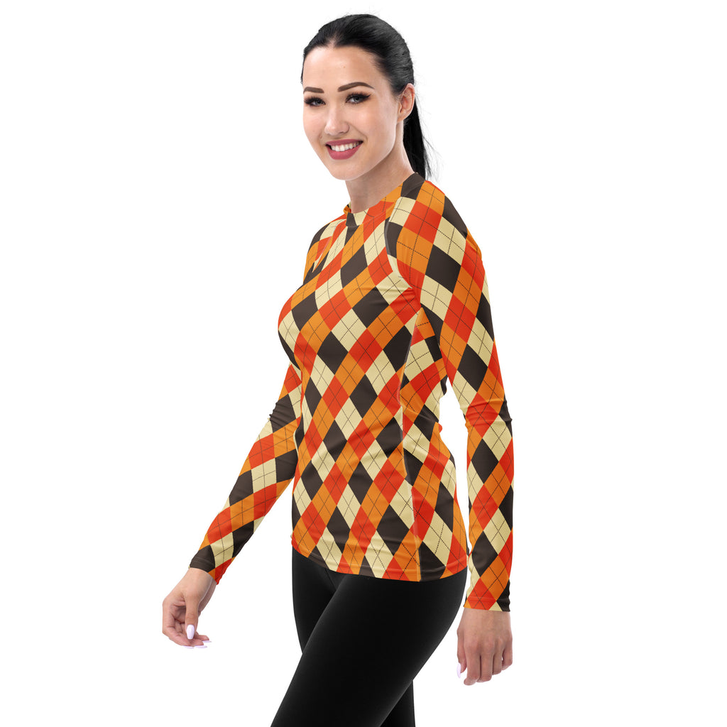 Women's Fall Argyle Long Sleeve Rash Guard Swim Shirt – Buttery Soft, Sun Safe UPF 50+ Protection, Quick Dry & 4-Way Stretch Comfort