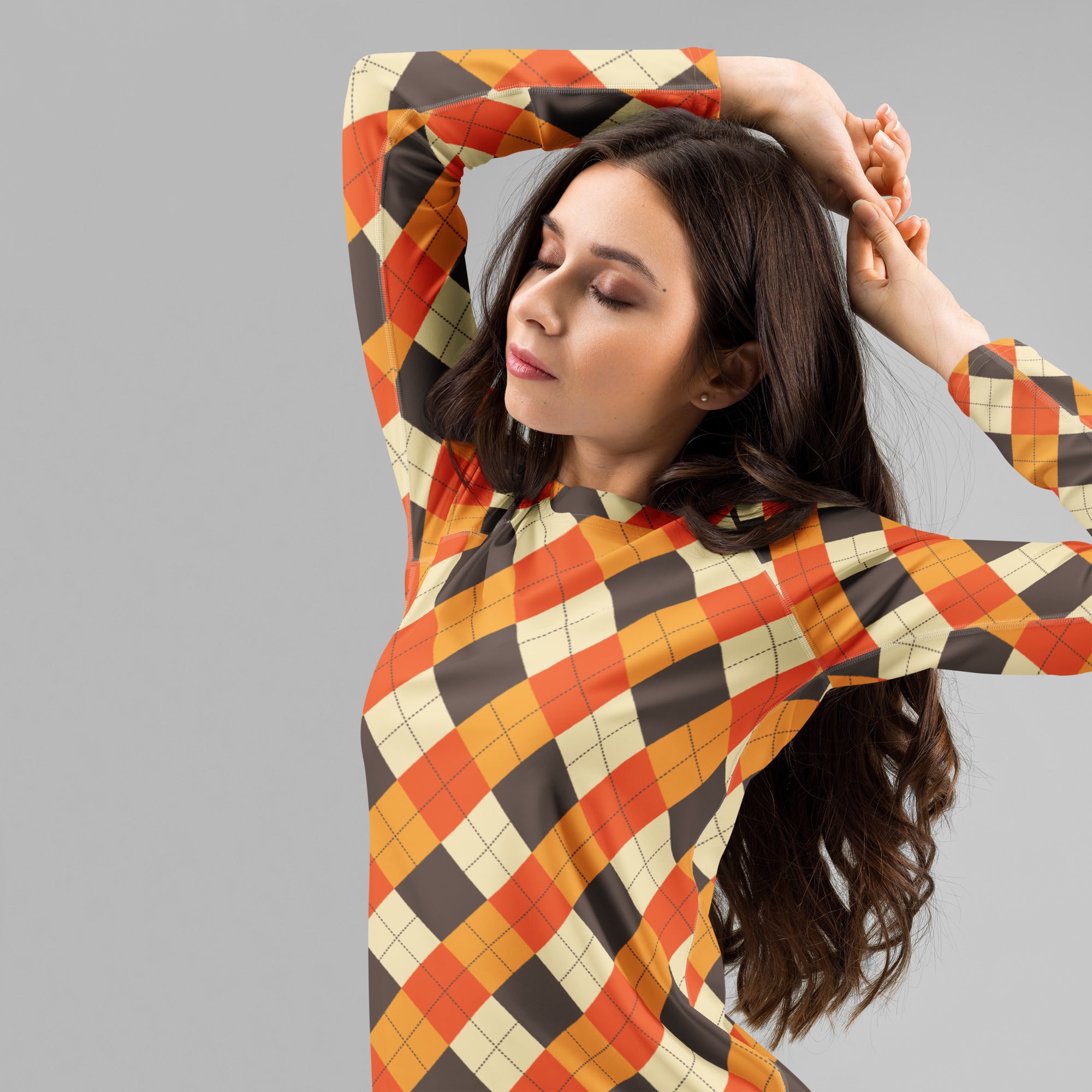Women's Fall Argyle Long Sleeve Rash Guard Swim Shirt – Buttery Soft, Sun Safe UPF 50+ Protection, Quick Dry & 4-Way Stretch Comfort