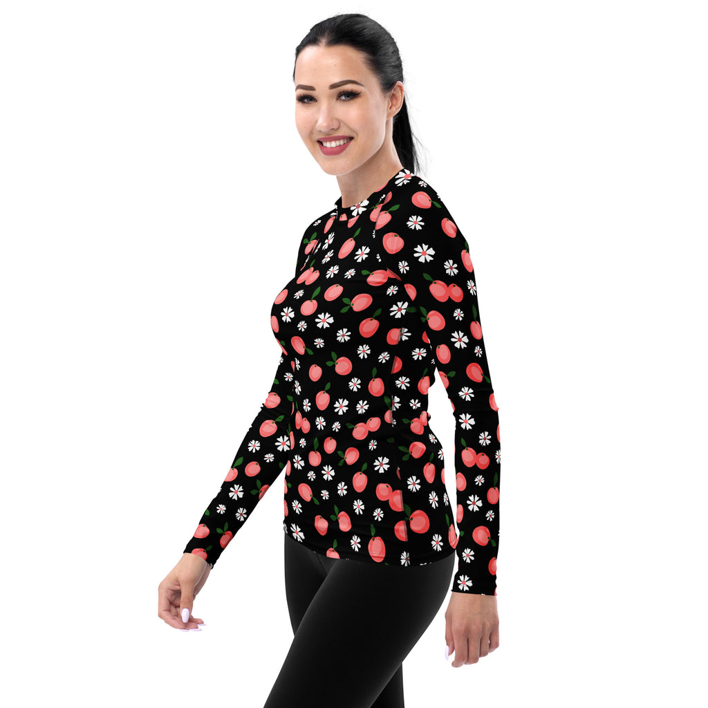 Women's Peach Floral Long Sleeve Rash Guard Swim Shirt – Buttery Soft, Sun Safe UPF 50+ Protection, Quick Dry & 4-Way Stretch Comfort