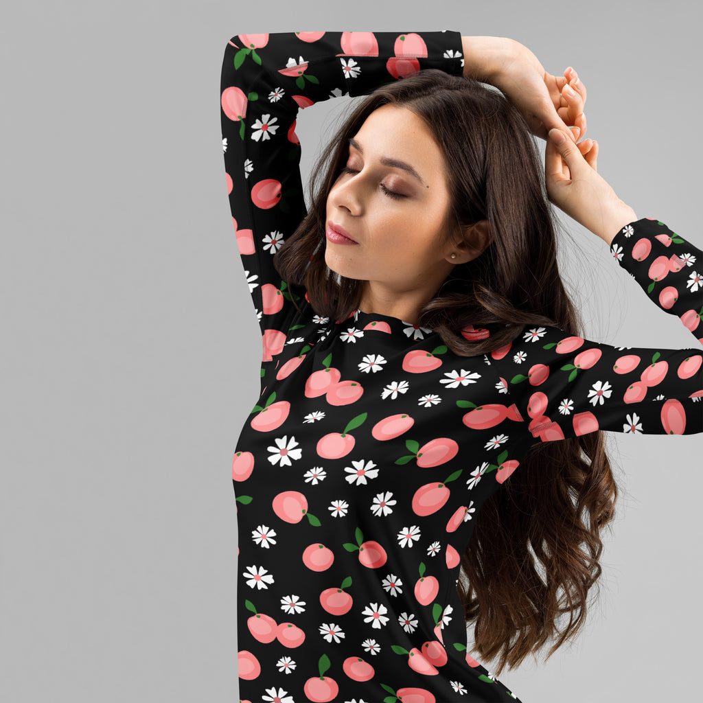 Women's Peach Floral Long Sleeve Rash Guard Swim Shirt – Buttery Soft, Sun Safe UPF 50+ Protection, Quick Dry & 4-Way Stretch Comfort