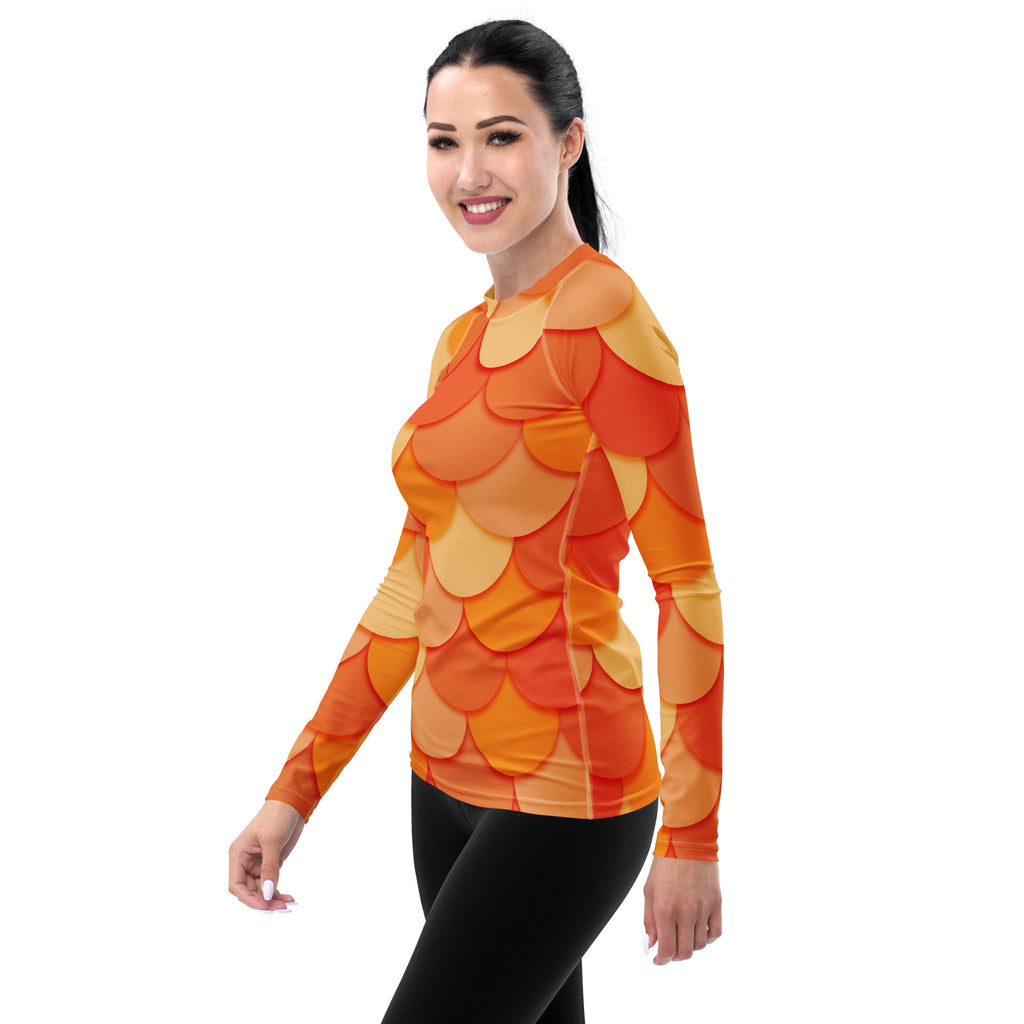 Women's Orange Mermaid Long Sleeve Rash Guard Swim Shirt – Buttery Soft, Sun Safe UPF 50+ Protection, Quick Dry & 4-Way Stretch Comfort
