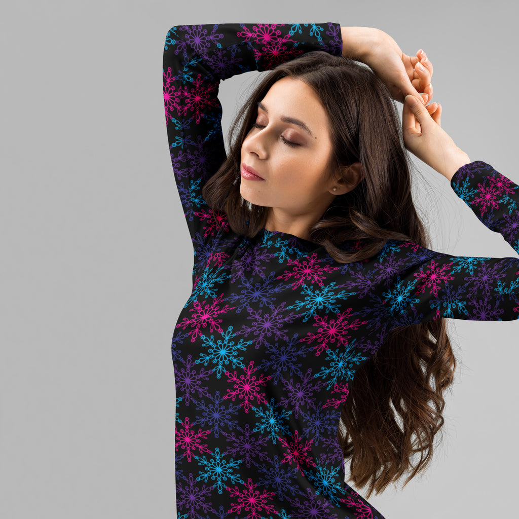 Women's Neon Snowflake Long Sleeve Rash Guard Swim Shirt – Buttery Soft, Sun Safe UPF 50+ Protection, Quick Dry & 4-Way Stretch Comfort