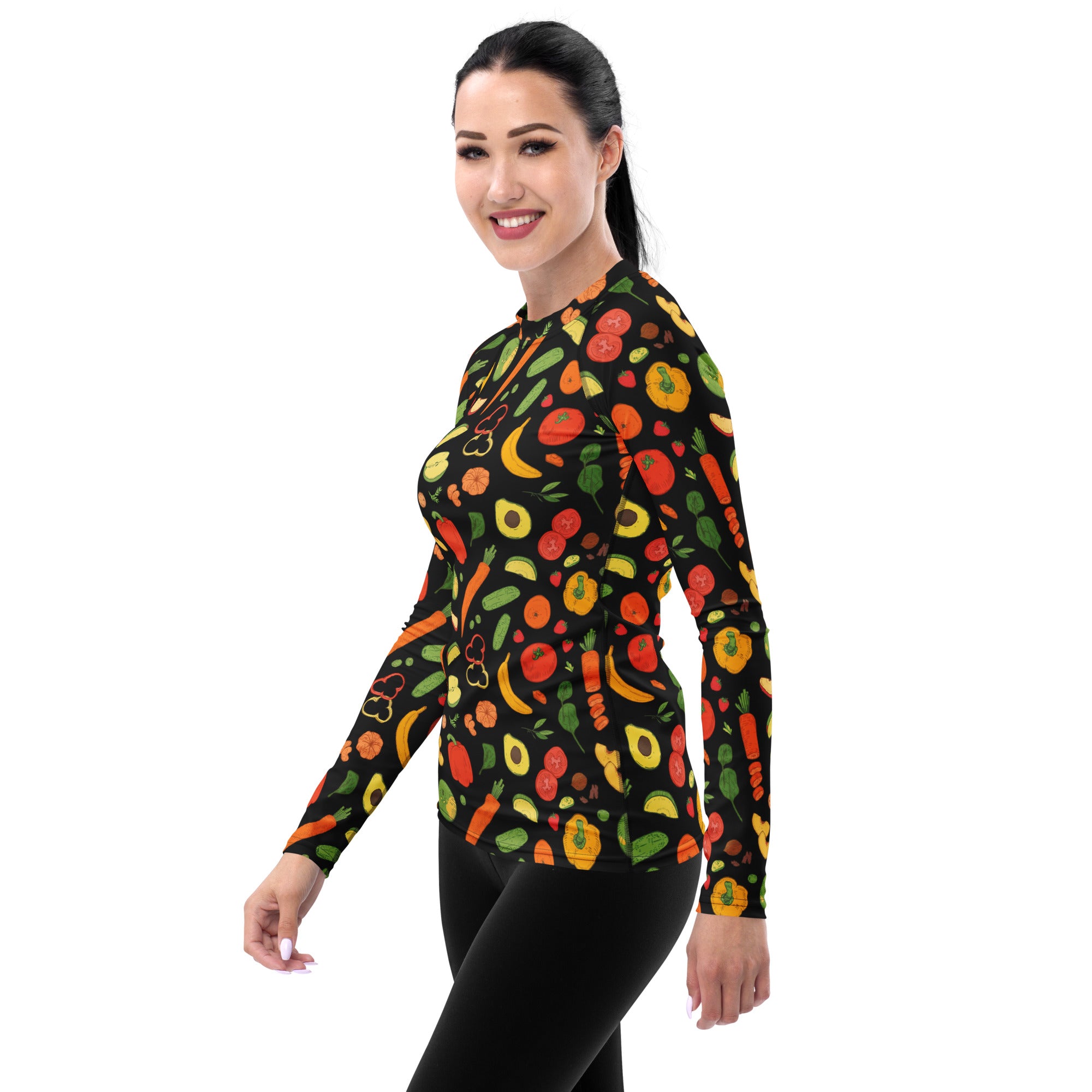 Women's Fruit & Vegetable Long Sleeve Rash Guard Swim Shirt – Buttery Soft, Sun Safe UPF 50+ Protection, Quick Dry & 4-Way Stretch Comfort