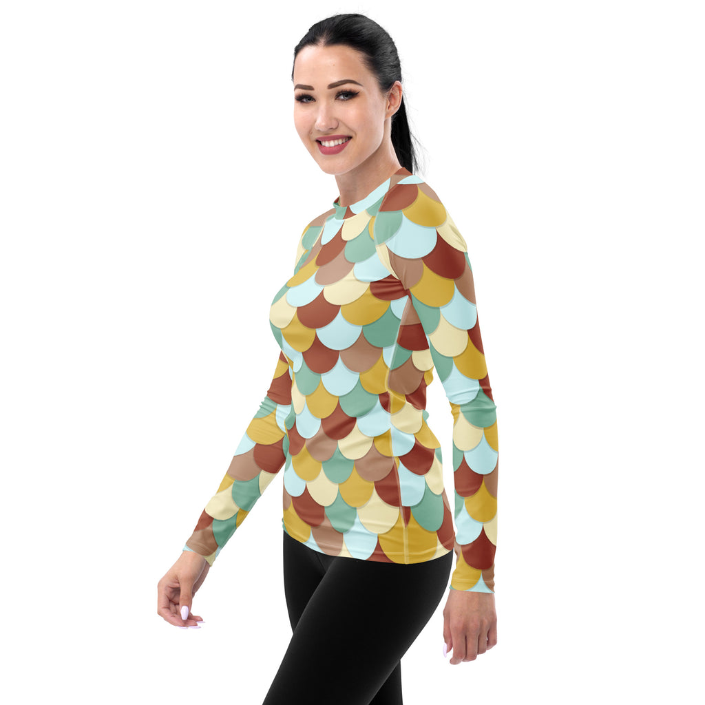 Women's Mermaid Scale Long Sleeve Rash Guard Swim Shirt – Buttery Soft, Sun Safe UPF 50+ Protection, Quick Dry & 4-Way Stretch Comfort