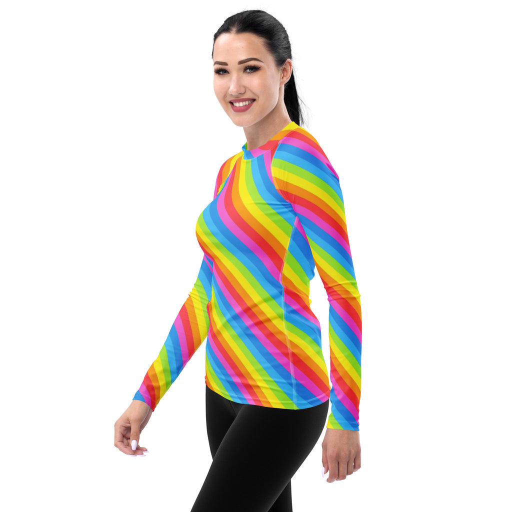 Women's Rainbow Stripe Long Sleeve Rash Guard Swim Shirt – Buttery Soft, Sun Safe UPF 50+ Protection, Quick Dry & 4-Way Stretch Comfort
