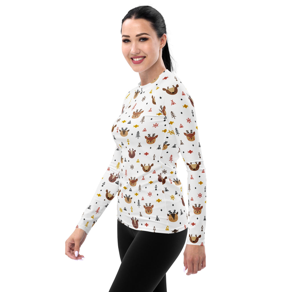 Women's Reindeer Long Sleeve Rash Guard Swim Shirt – Buttery Soft, Sun Safe UPF 50+ Protection, Quick Dry & 4-Way Stretch Comfort